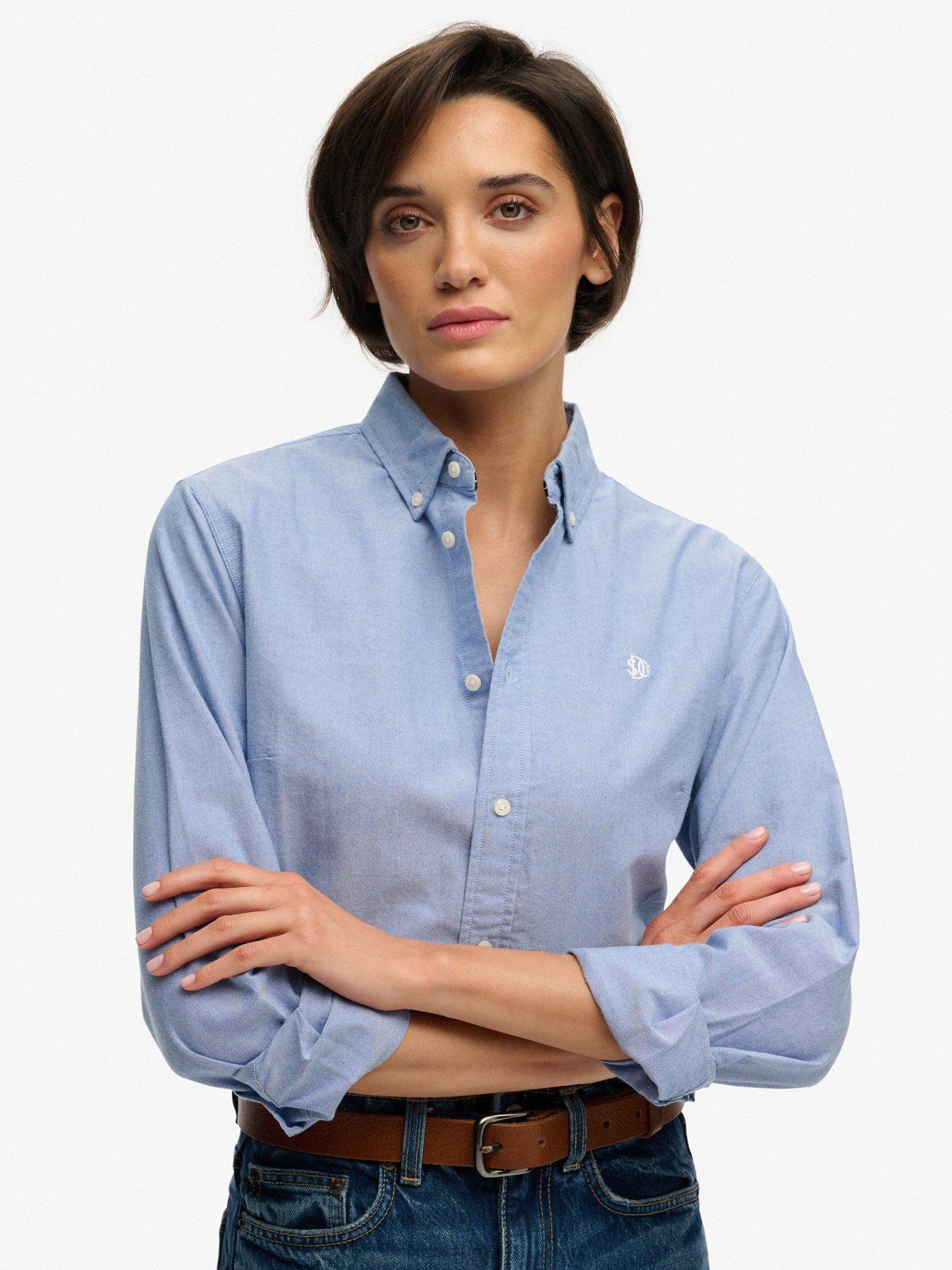Image 1 of 6 of Superdry Slim Oxford Button Down Long Sleeve Shirt - Blue