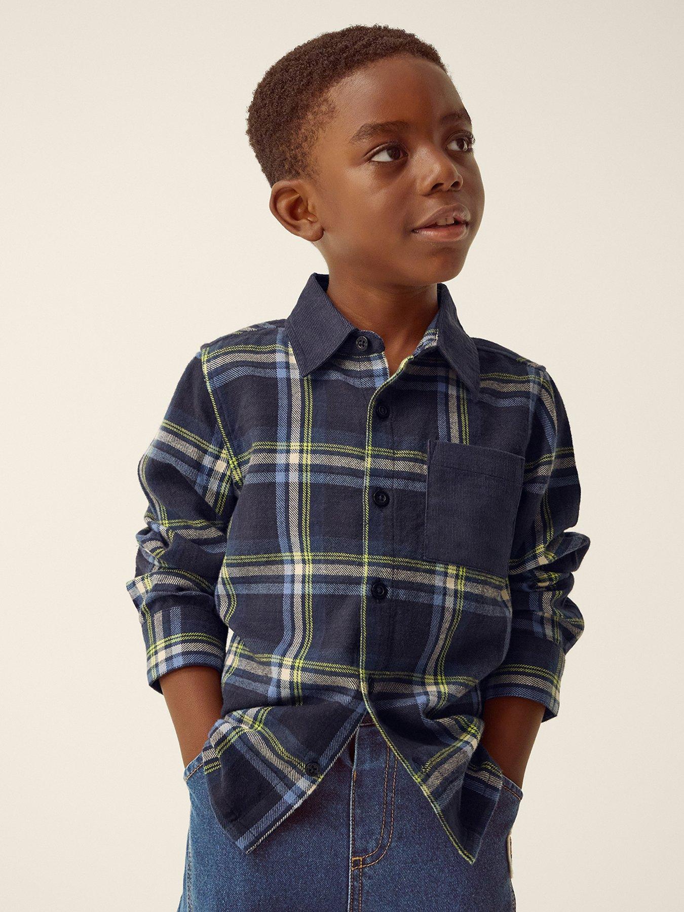 Monsoon Boys Neon Contrast Check Shirt - Blue