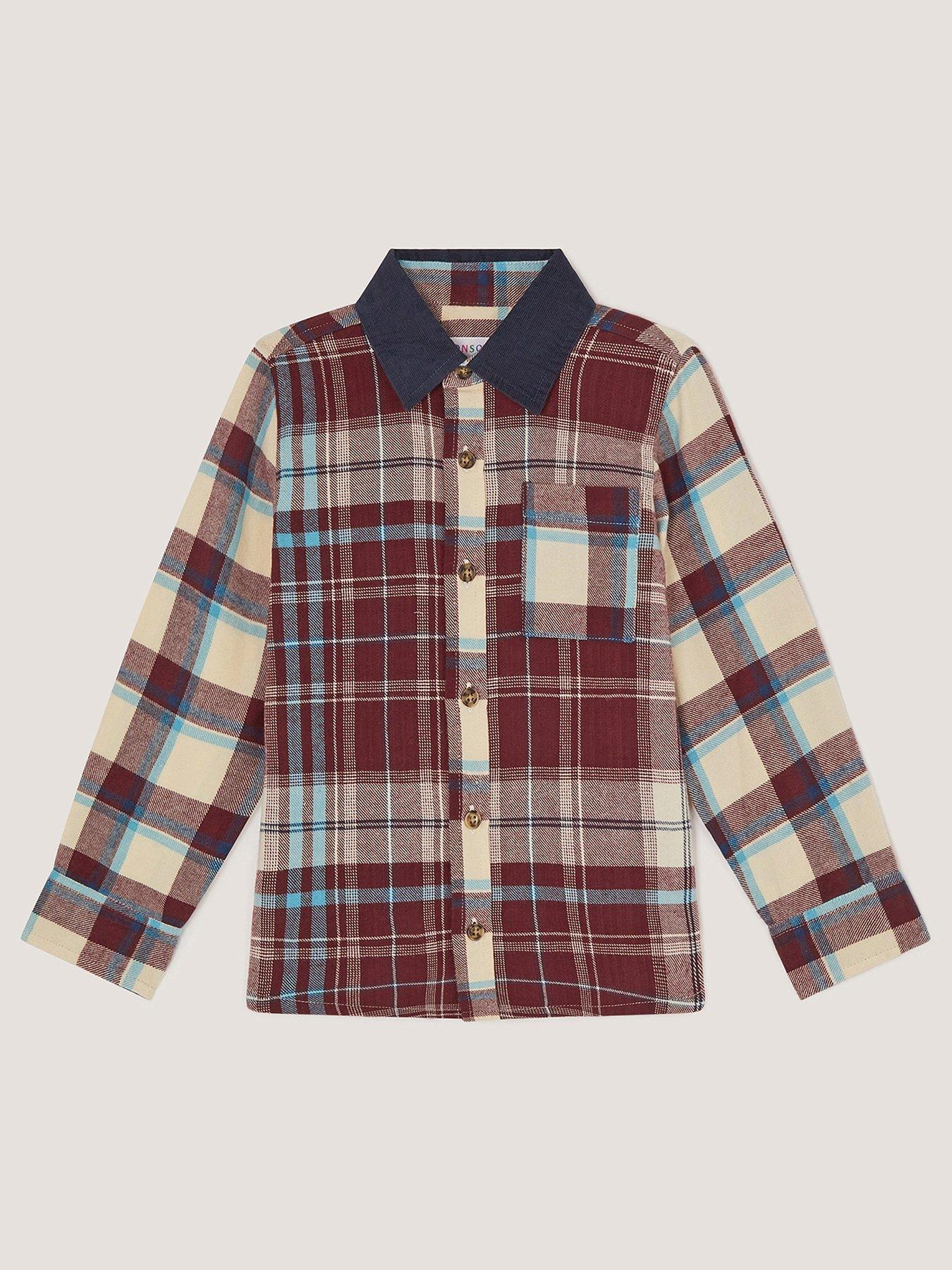 Monsoon Boys' Patchwork Check Long Sleeve Shirt with Contrast Collar - Multi