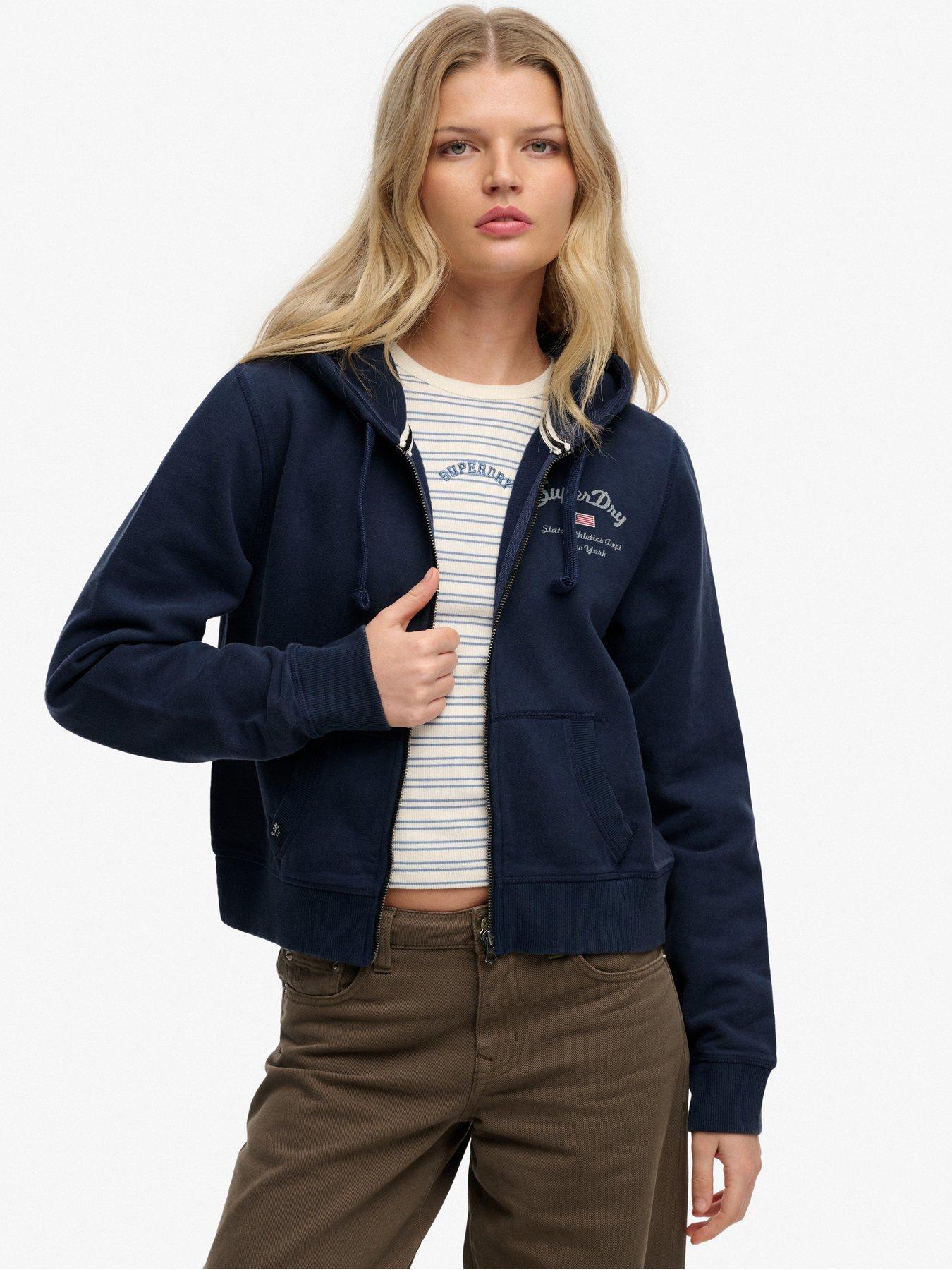 Superdry Athletic Essentials Cropped Zip Hoodie - Navy