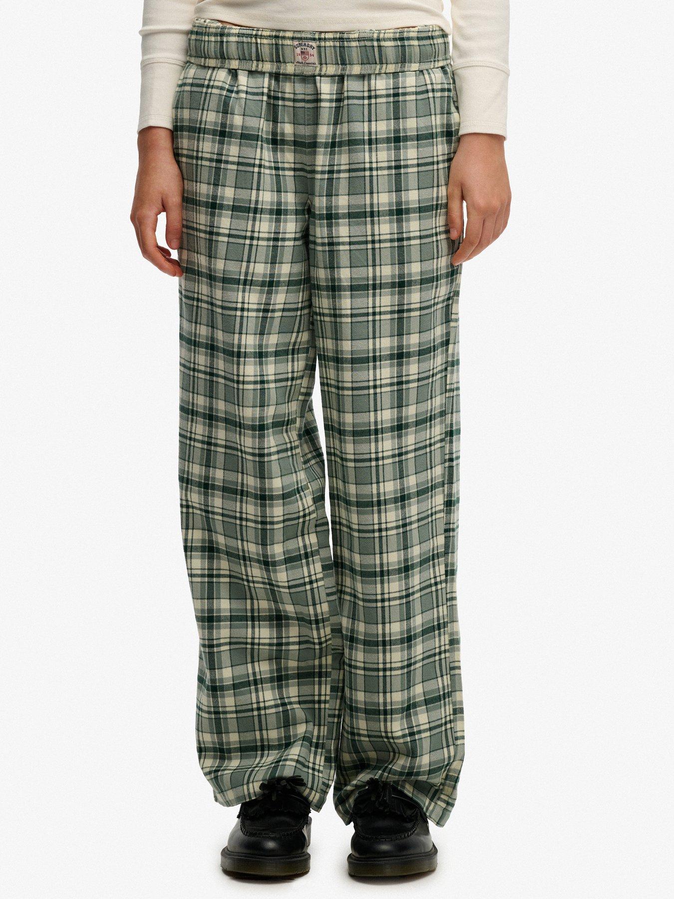 Superdry Cotton Check Elastic Trousers - Green