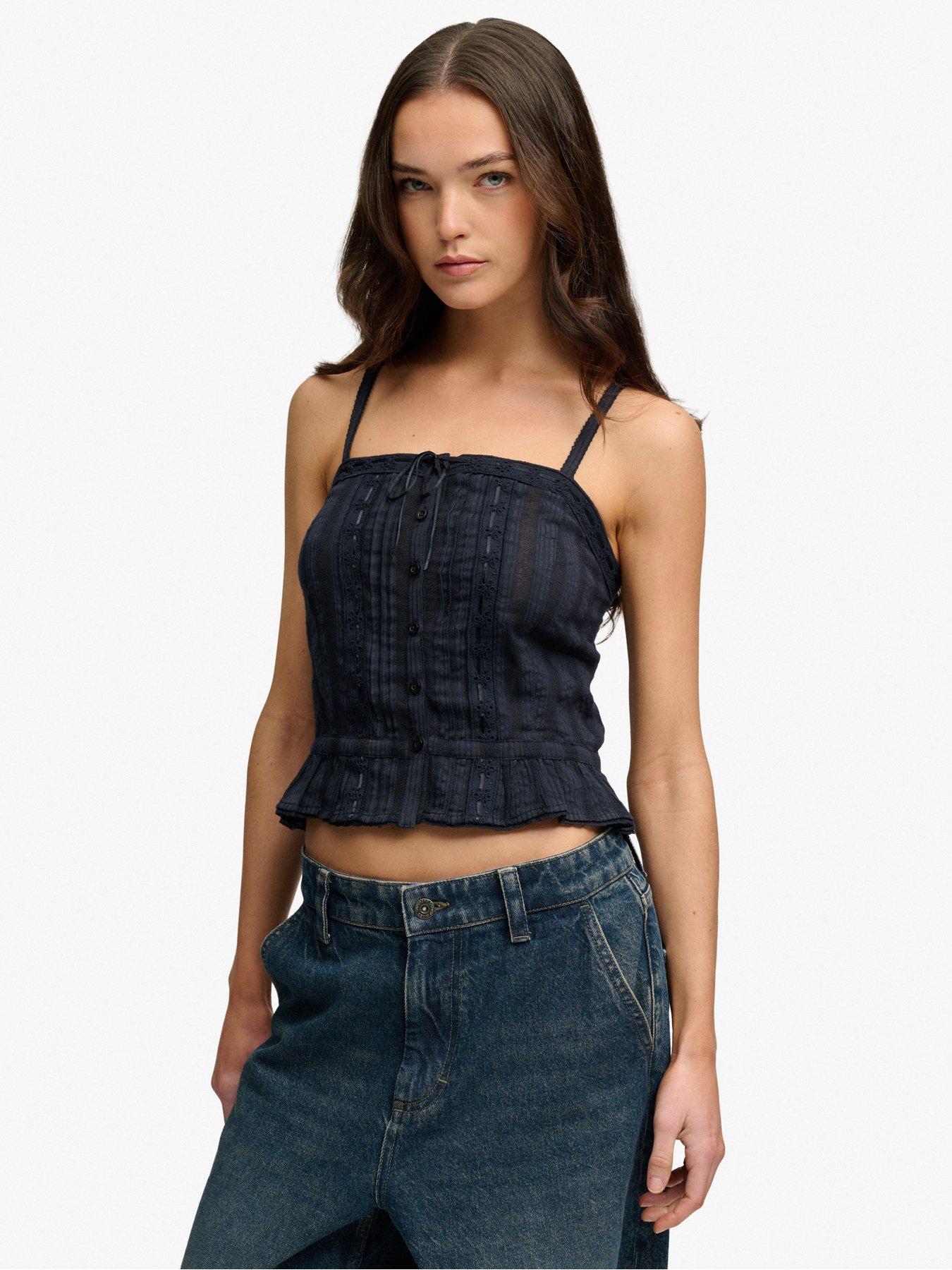 Superdry Lace Cami Top - Navy