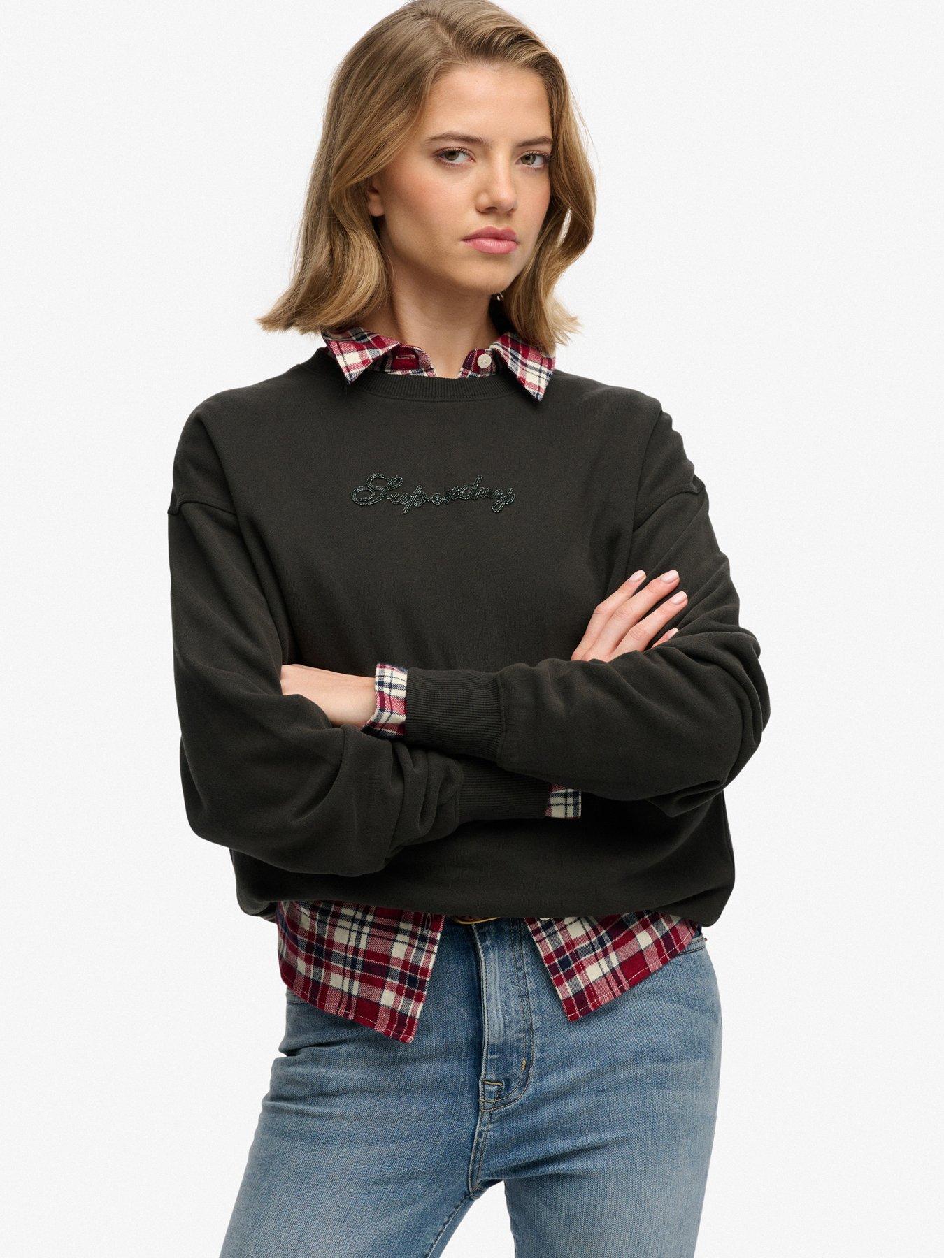 Superdry Script Brand Loose Crew Sweatshirt - Black