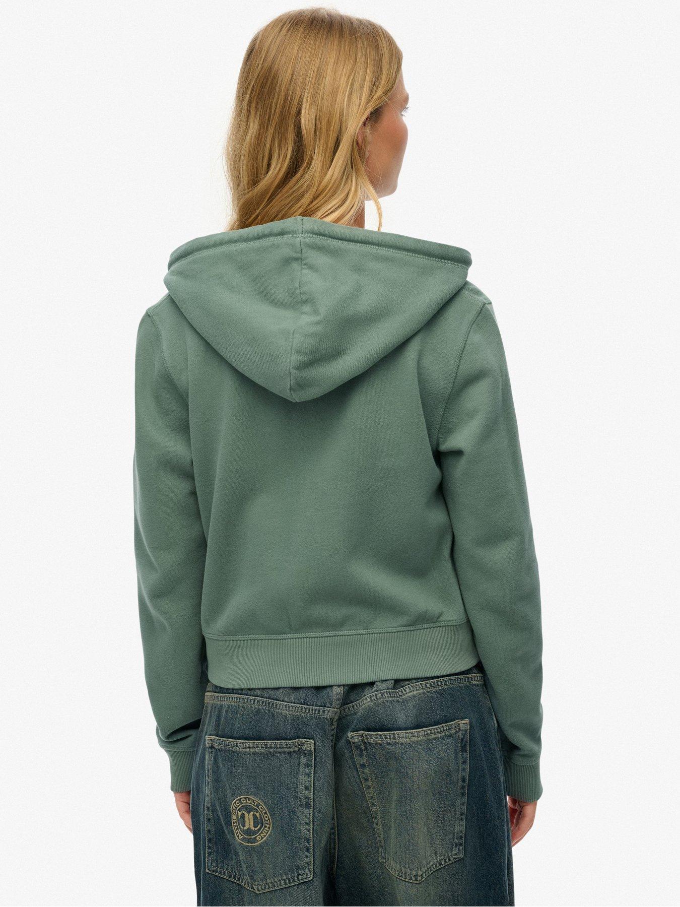 Image 2 of 4 of Superdry Athletic Essentials Tonal Cropped Zip Hoodie - Green
