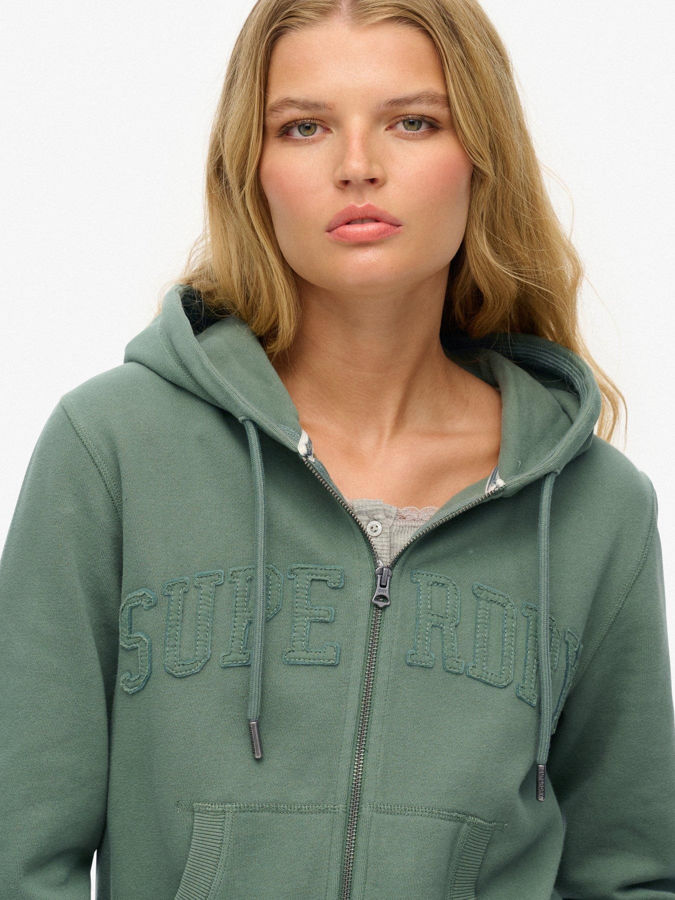 Image 4 of 4 of Superdry Athletic Essentials Tonal Cropped Zip Hoodie - Green