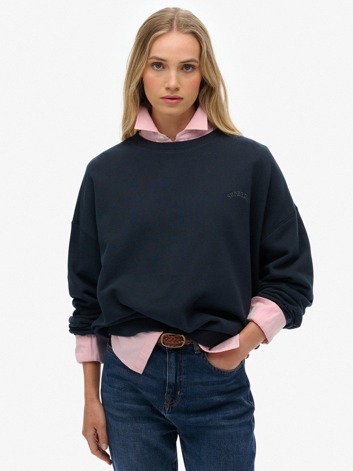 Superdry Essential Logo Relaxed Crew Sweatshirt - Navy