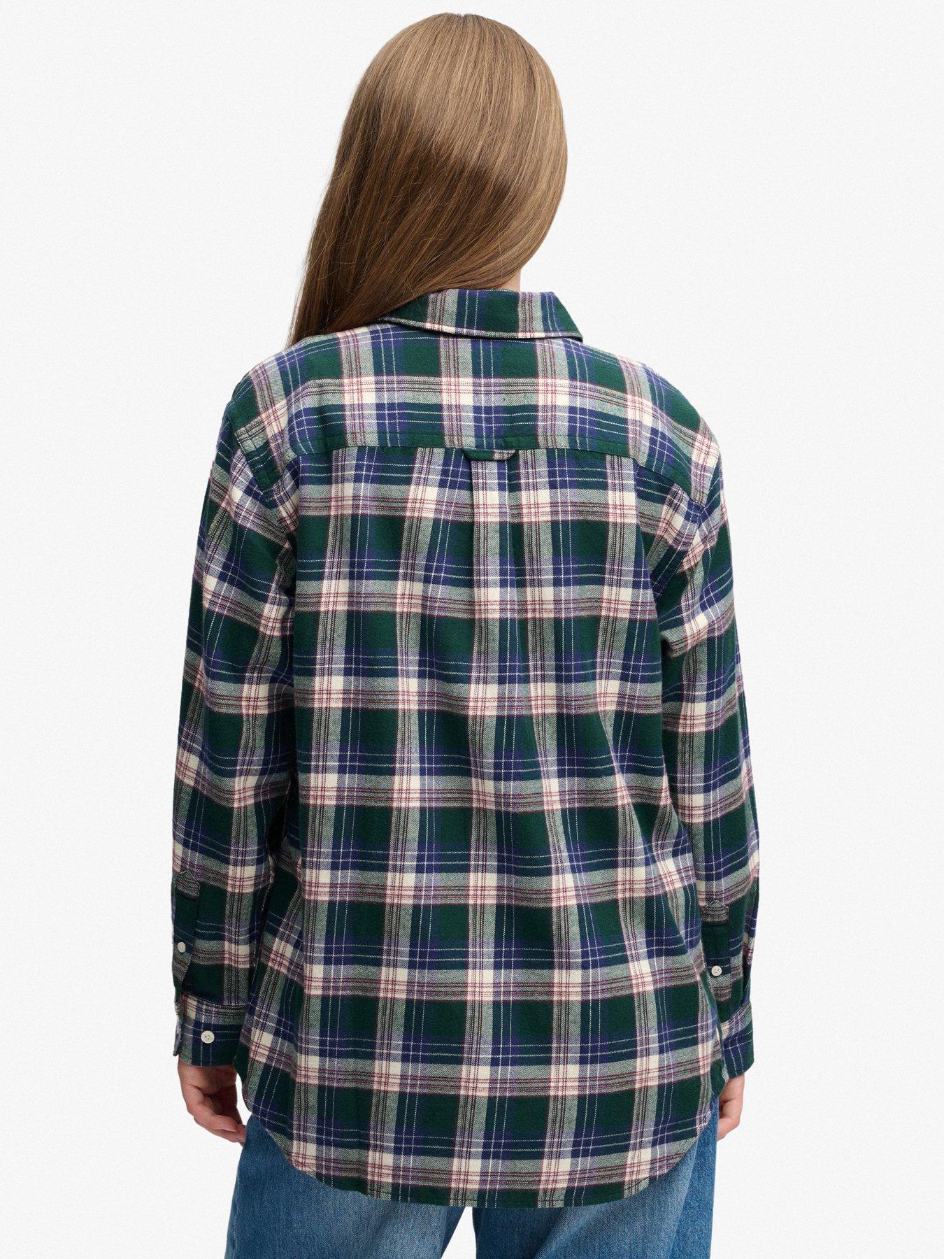 Image 2 of 5 of Superdry Check Flannel Boyfriend Shirt - Green