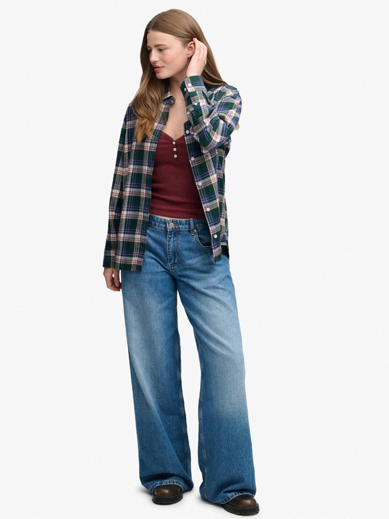 Image 3 of 5 of Superdry Check Flannel Boyfriend Shirt - Green