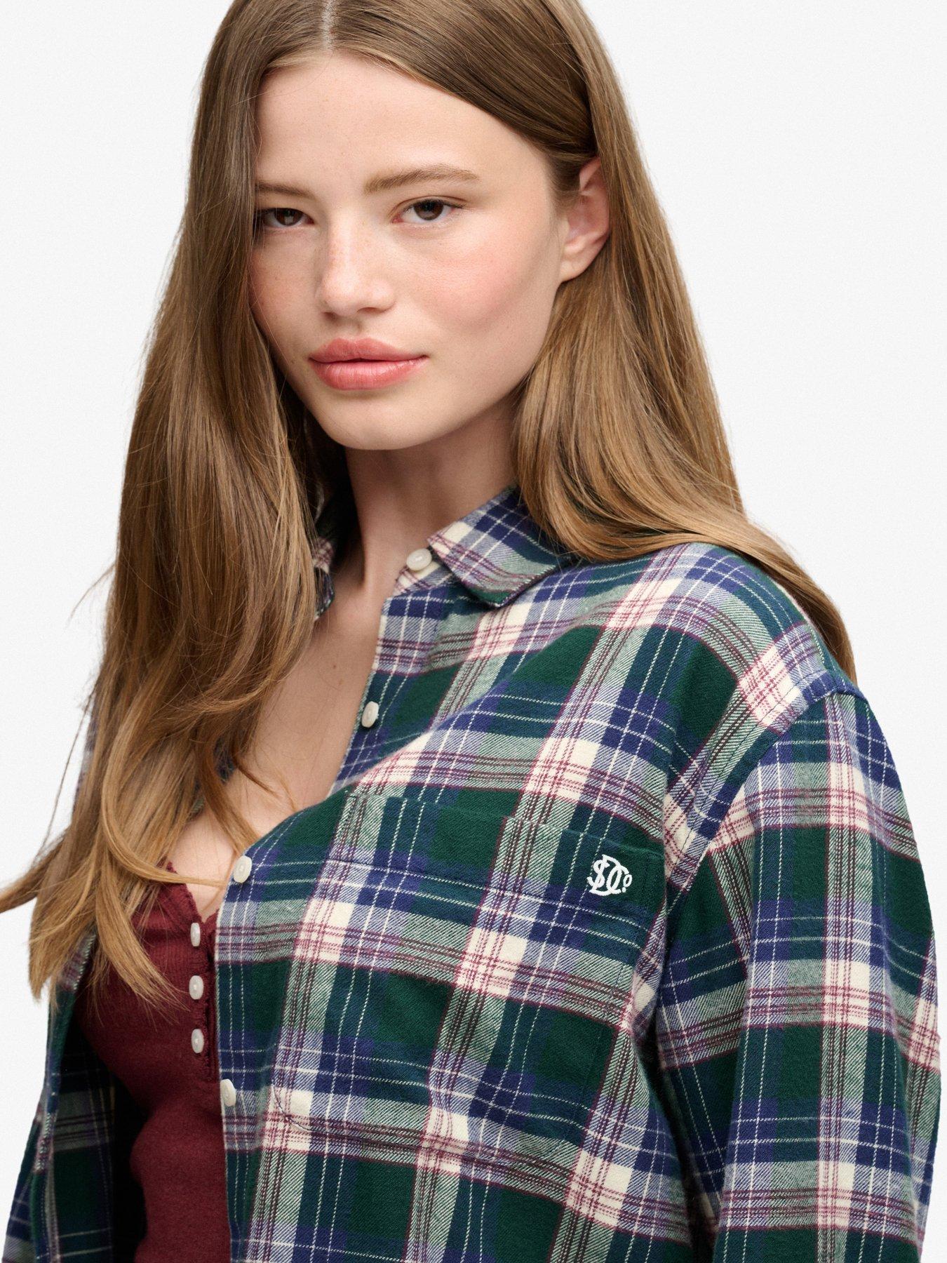 Image 4 of 5 of Superdry Check Flannel Boyfriend Shirt - Green