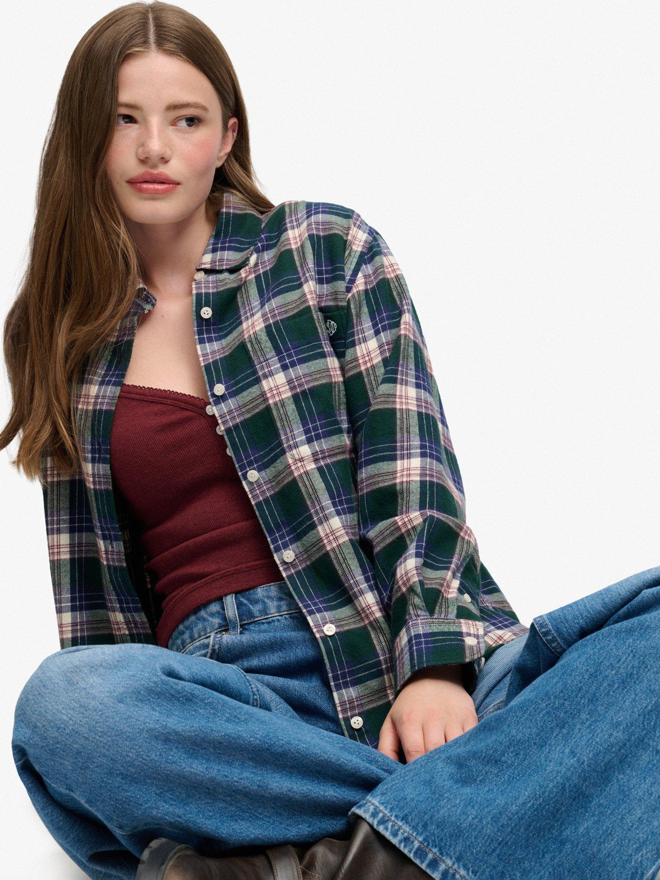 Image 5 of 5 of Superdry Check Flannel Boyfriend Shirt - Green
