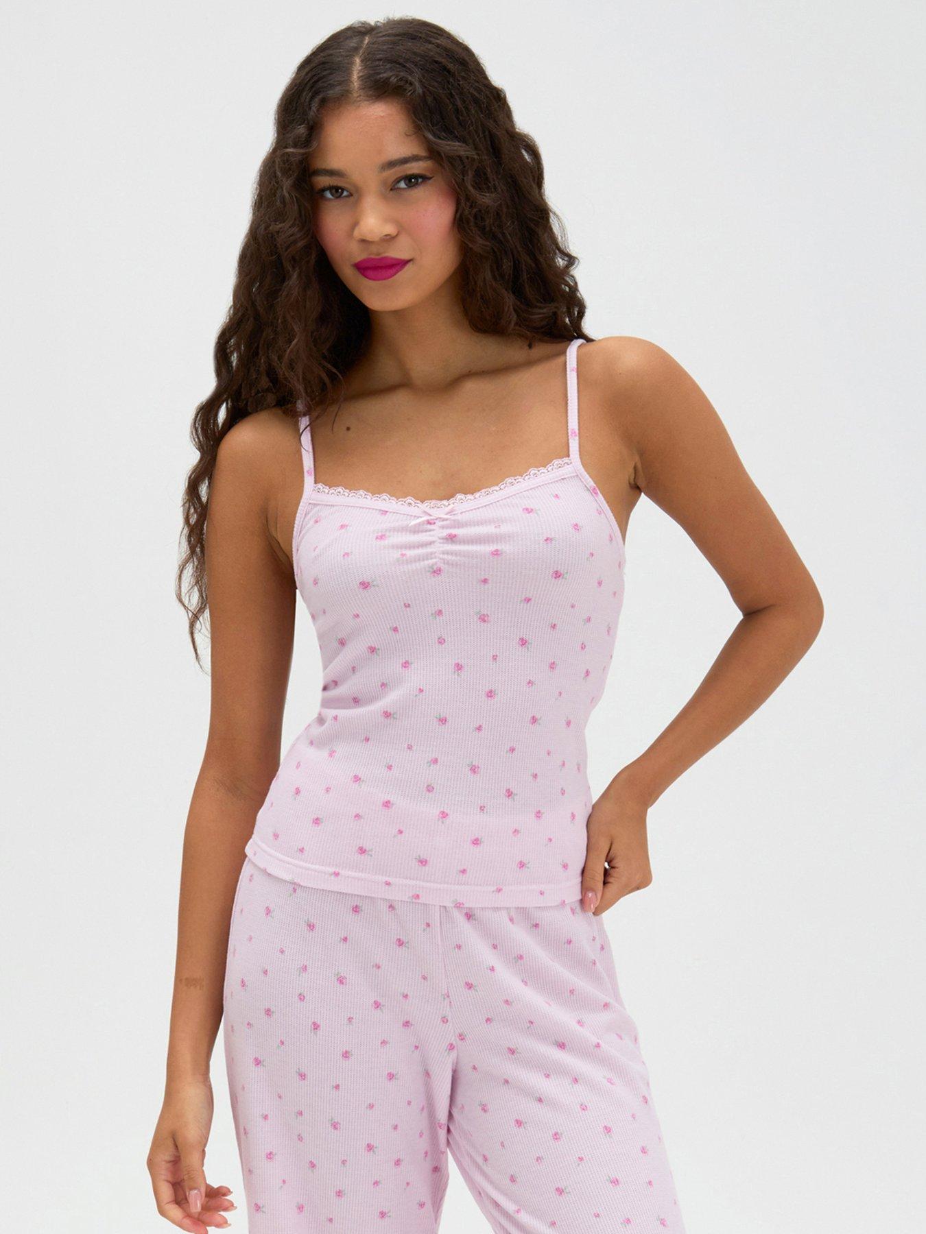 Image 4 of 6 of Boux Avenue Floral Waffle Cami Pyjama Set - Pink Mix