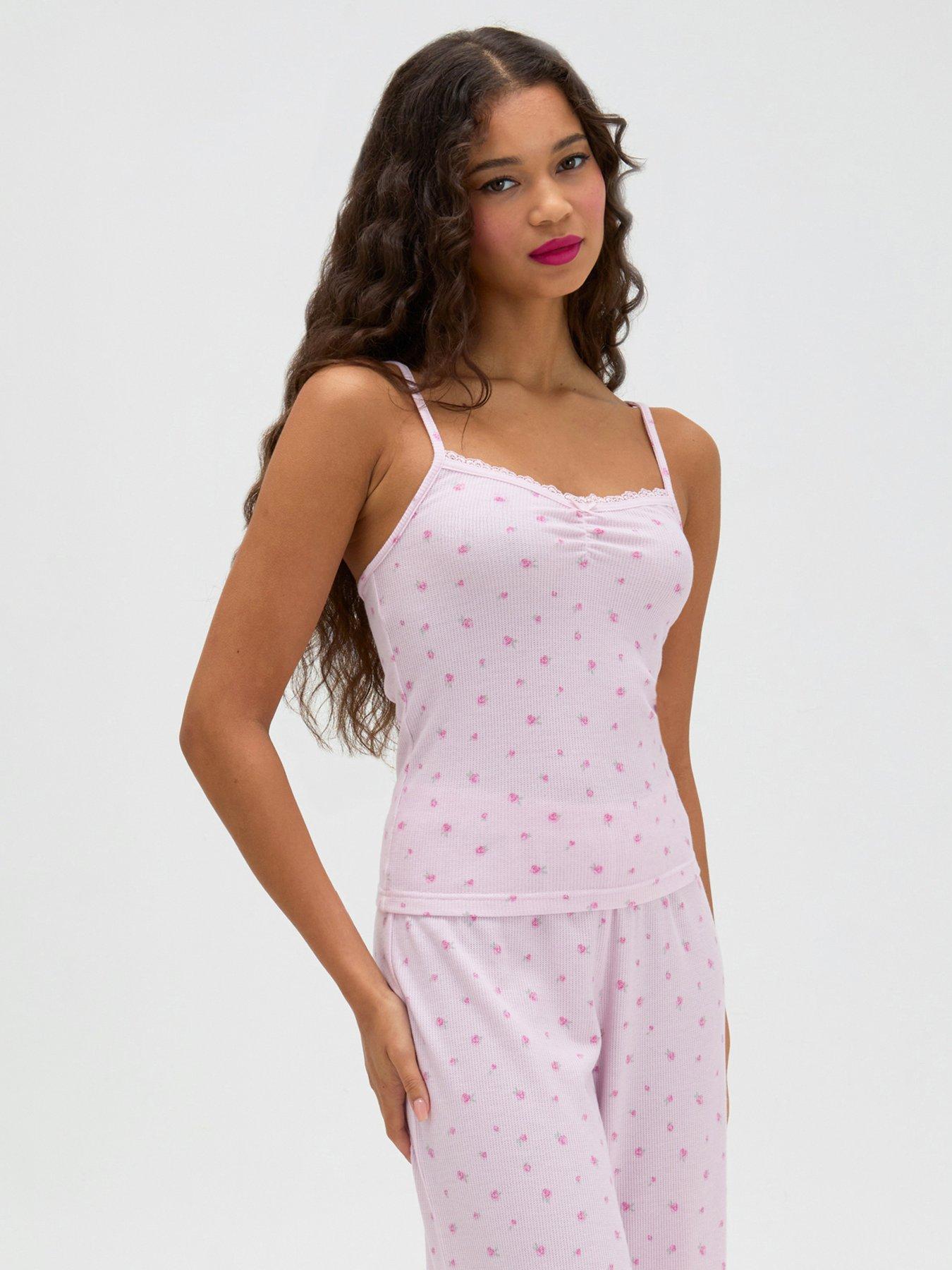 Image 5 of 6 of Boux Avenue Floral Waffle Cami Pyjama Set - Pink Mix
