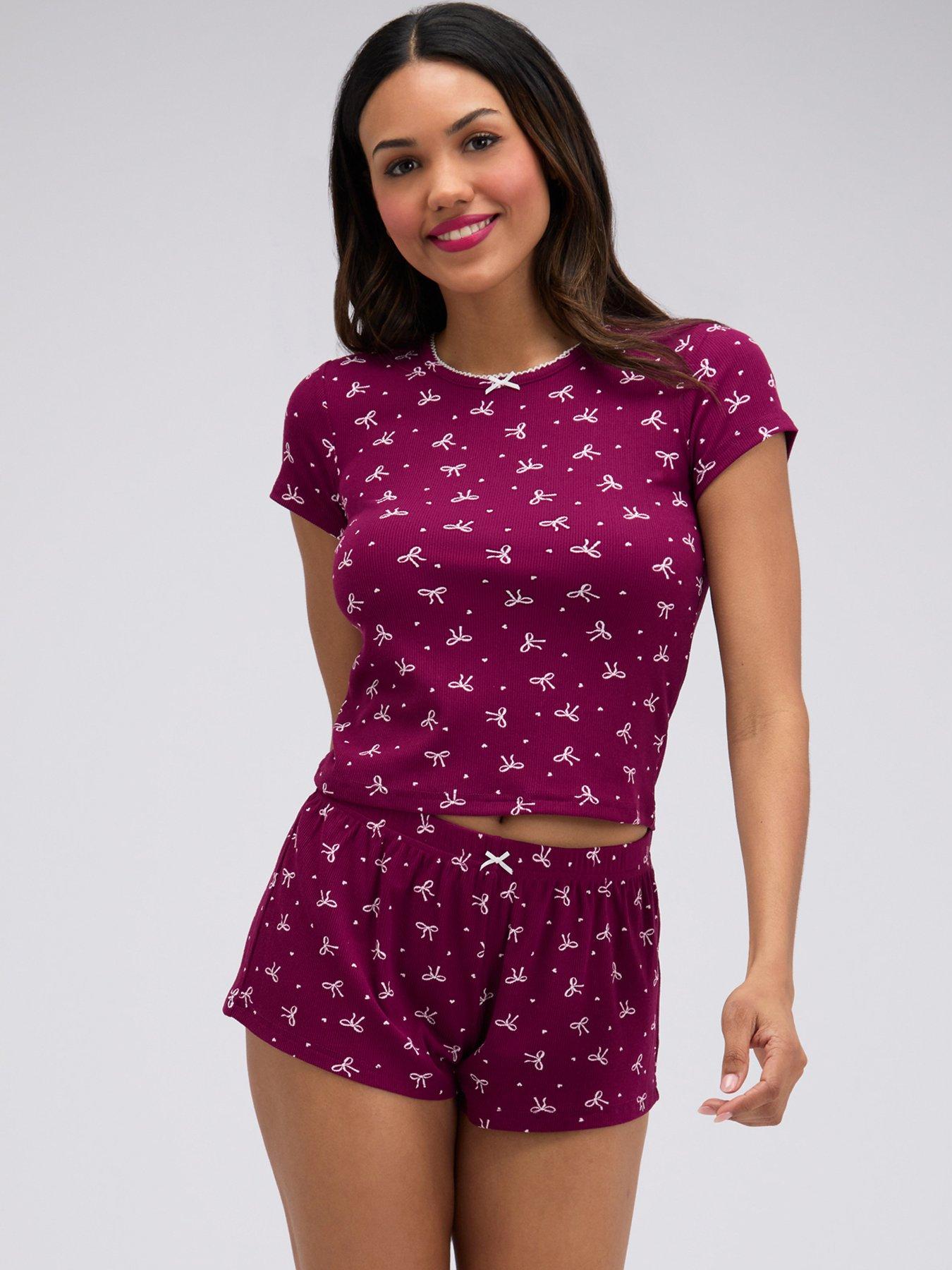 Image 1 of 7 of Boux Avenue Bow Rib Short Pj Set - Plum
