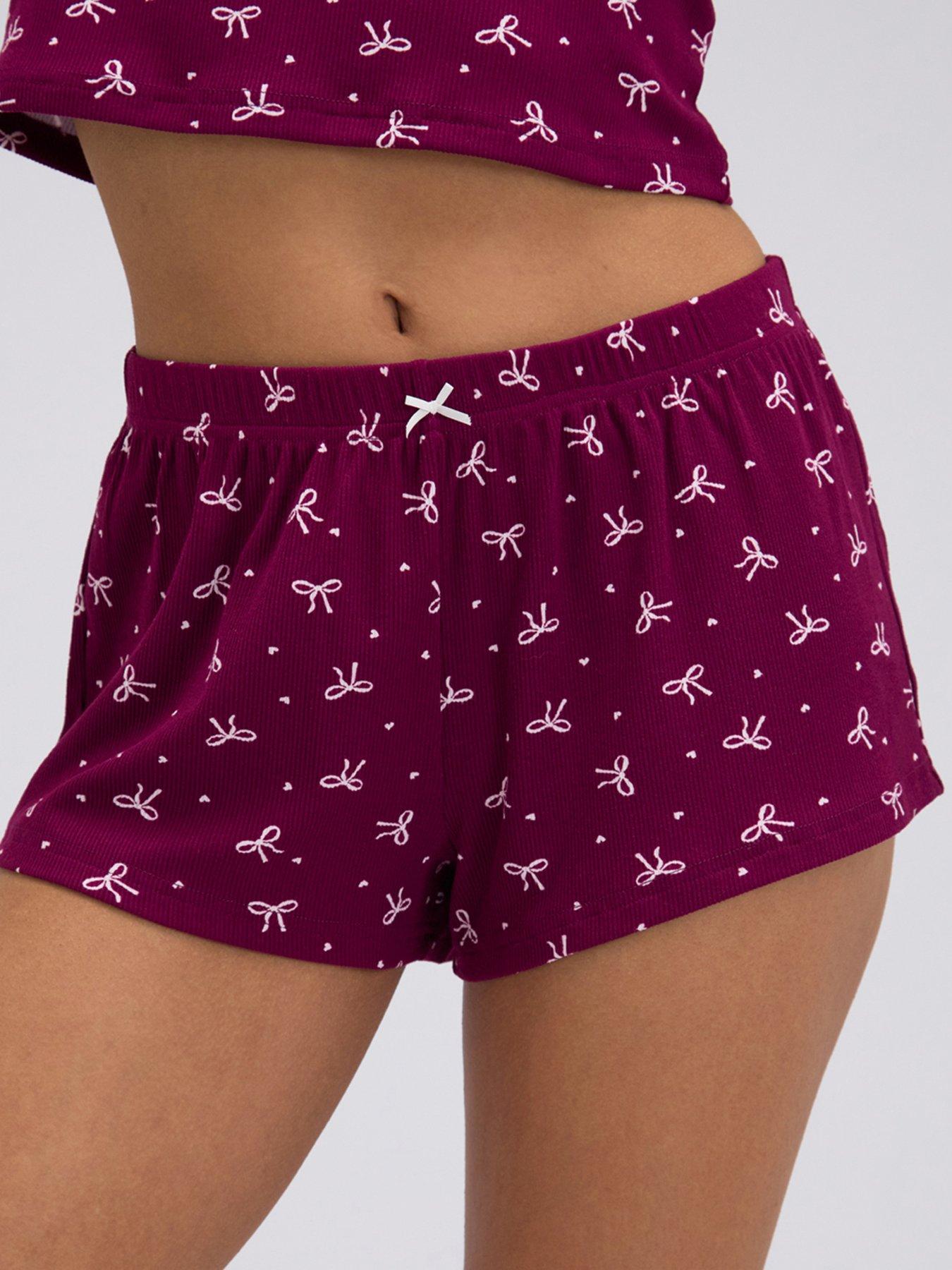Image 4 of 7 of Boux Avenue Bow Rib Short Pj Set - Plum