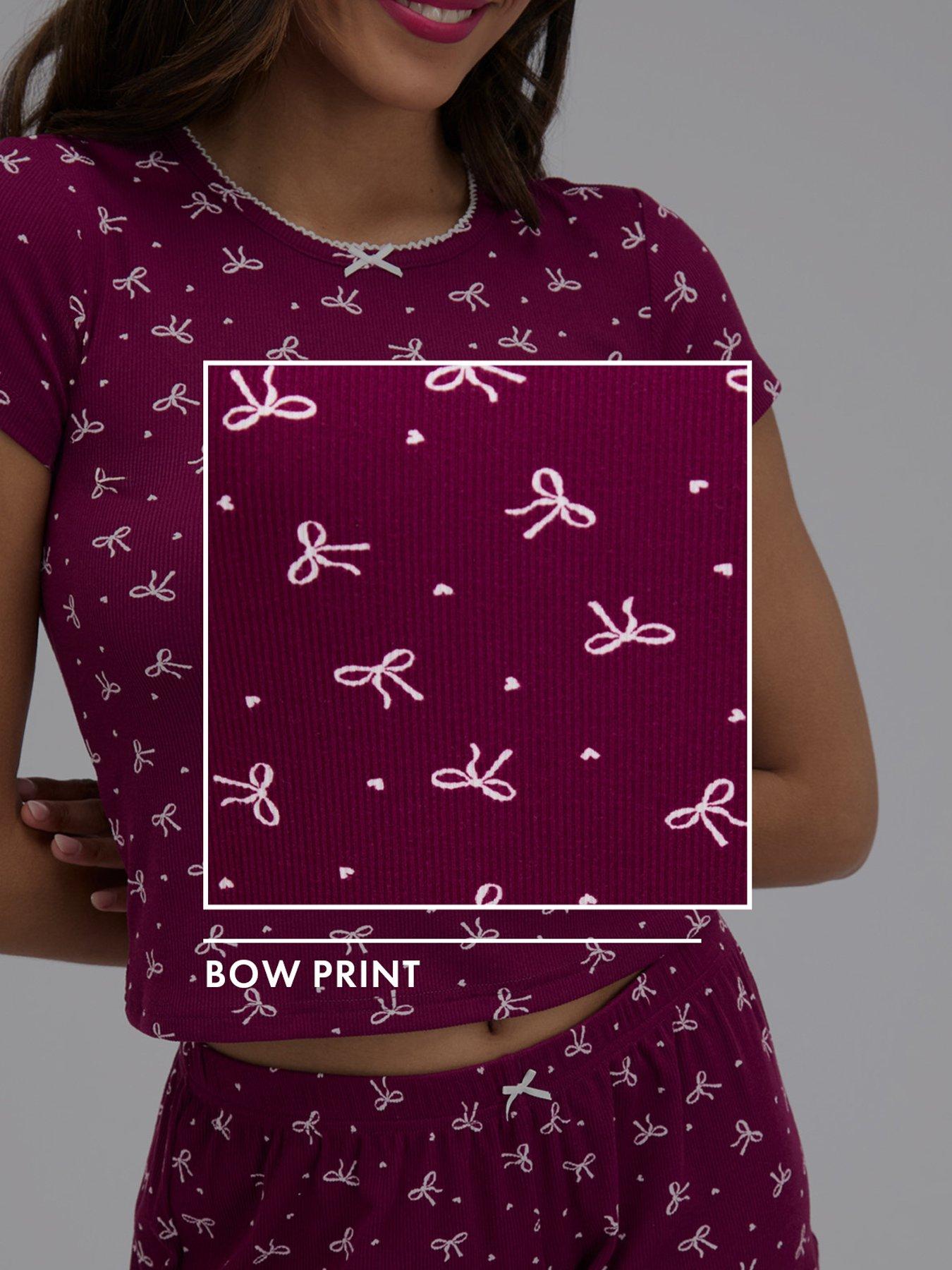 Image 6 of 7 of Boux Avenue Bow Rib Short Pj Set - Plum