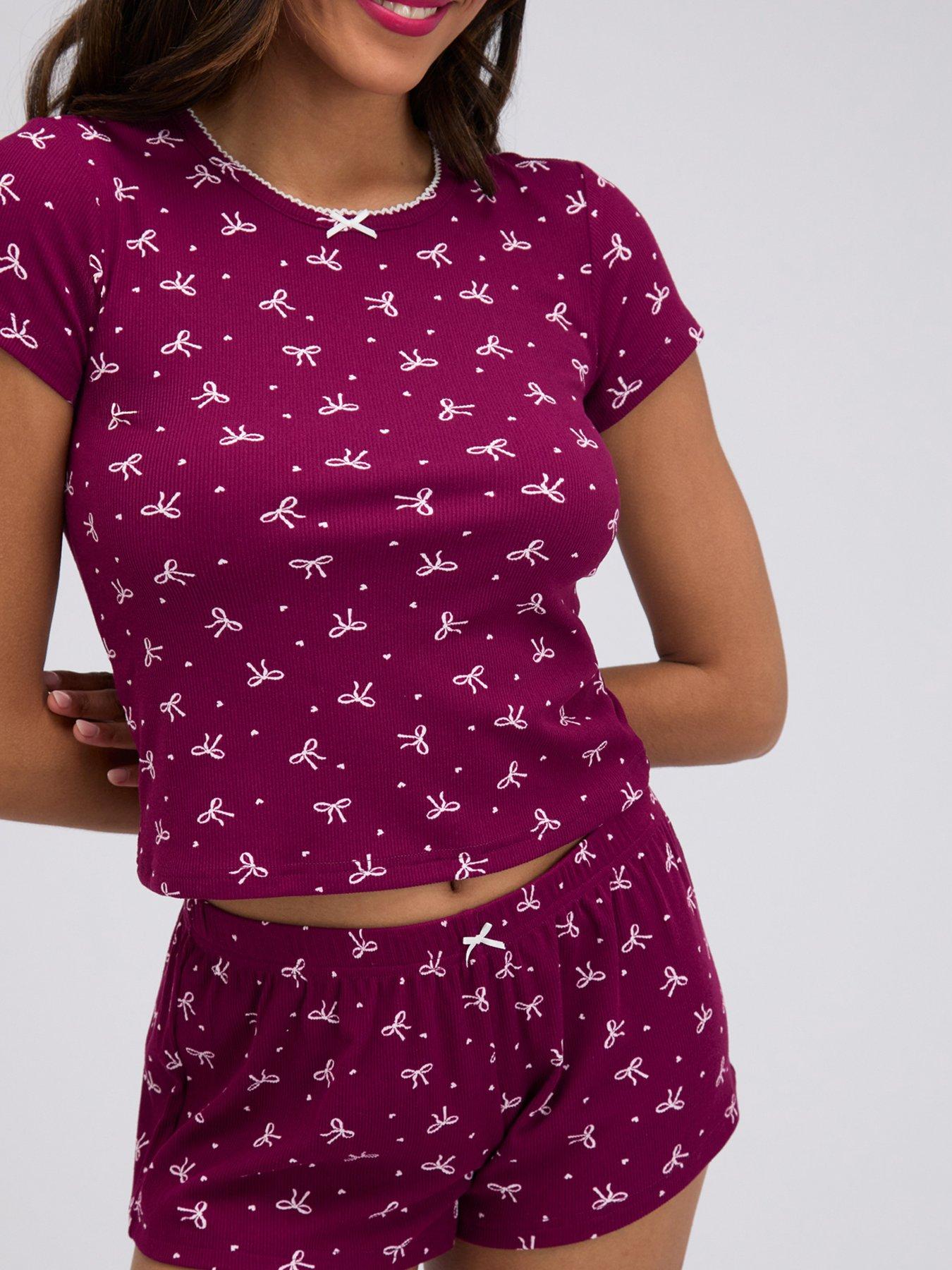 Image 7 of 7 of Boux Avenue Bow Rib Short Pj Set - Plum