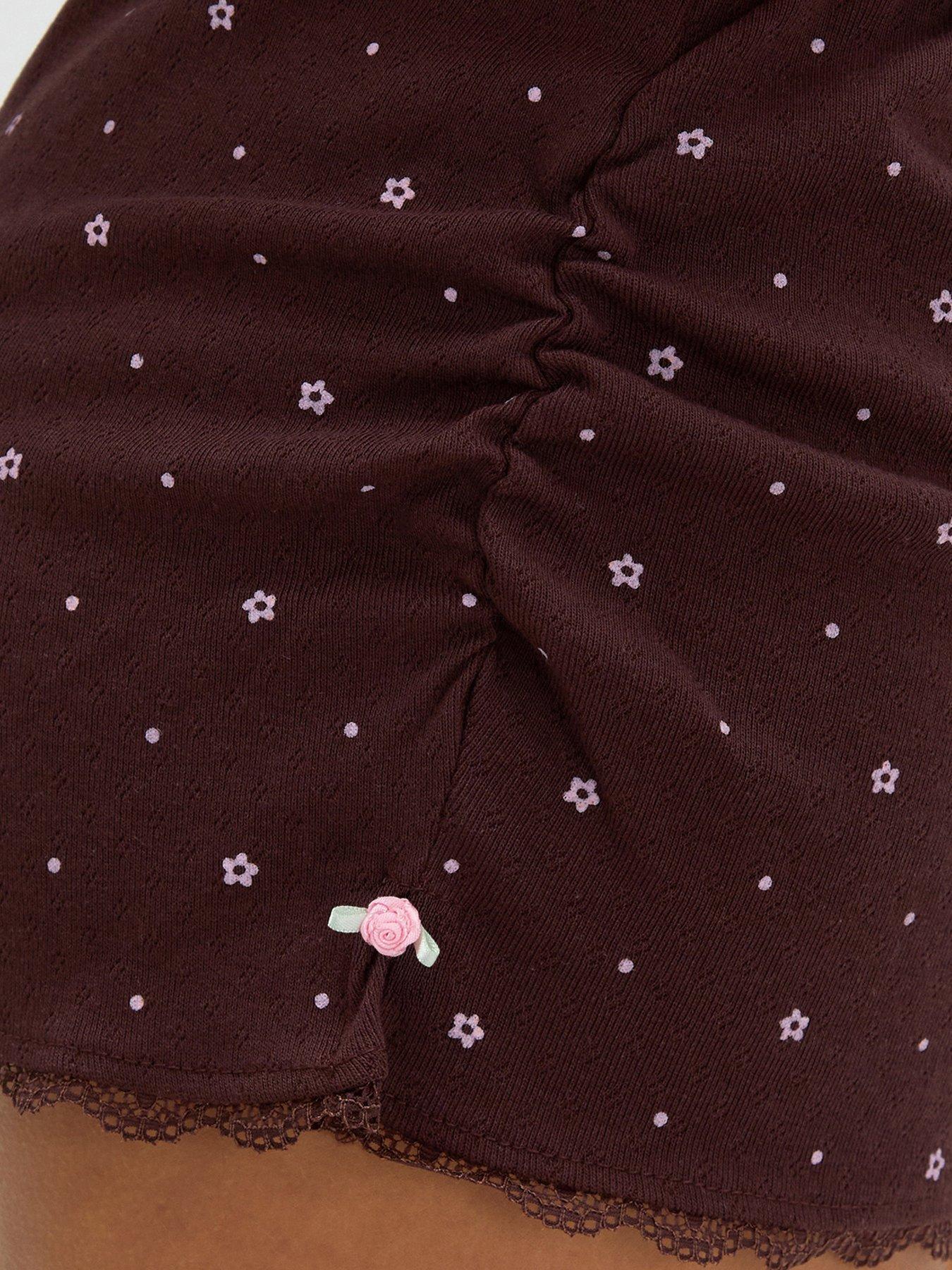 Image 4 of 6 of Boux Avenue Daisy Pointelle Cami Pj Set - Brown Mix