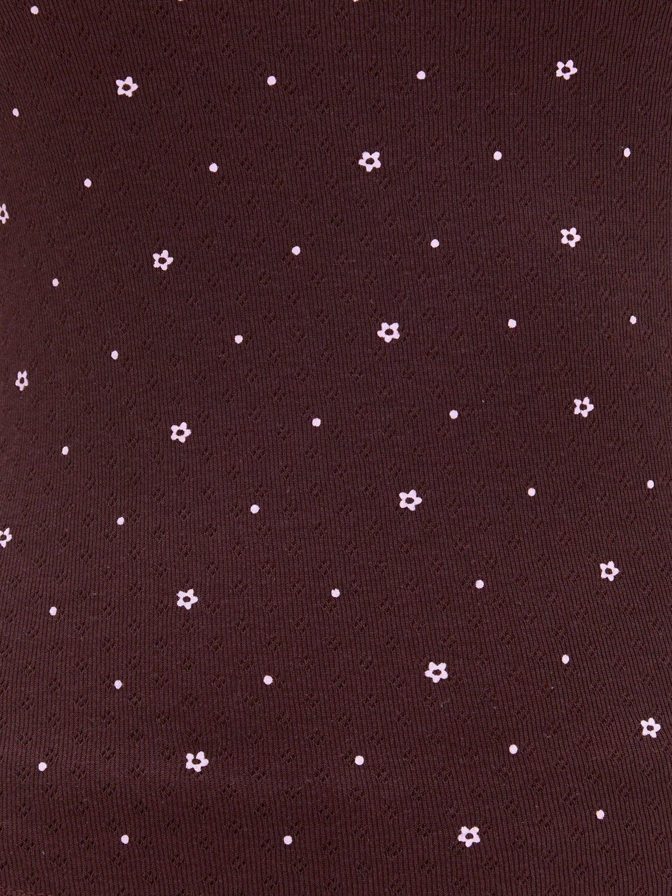 Image 6 of 6 of Boux Avenue Daisy Pointelle Cami Pj Set - Brown Mix