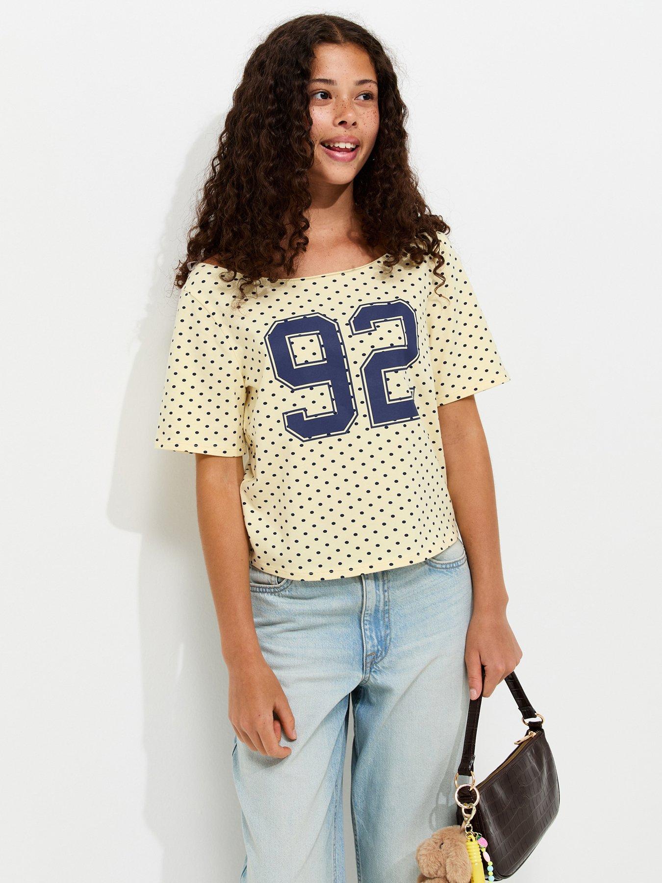 New Look 915 Girls Cotton Rich 92 Spot Print Slash Neck T-Shirt - Yellow