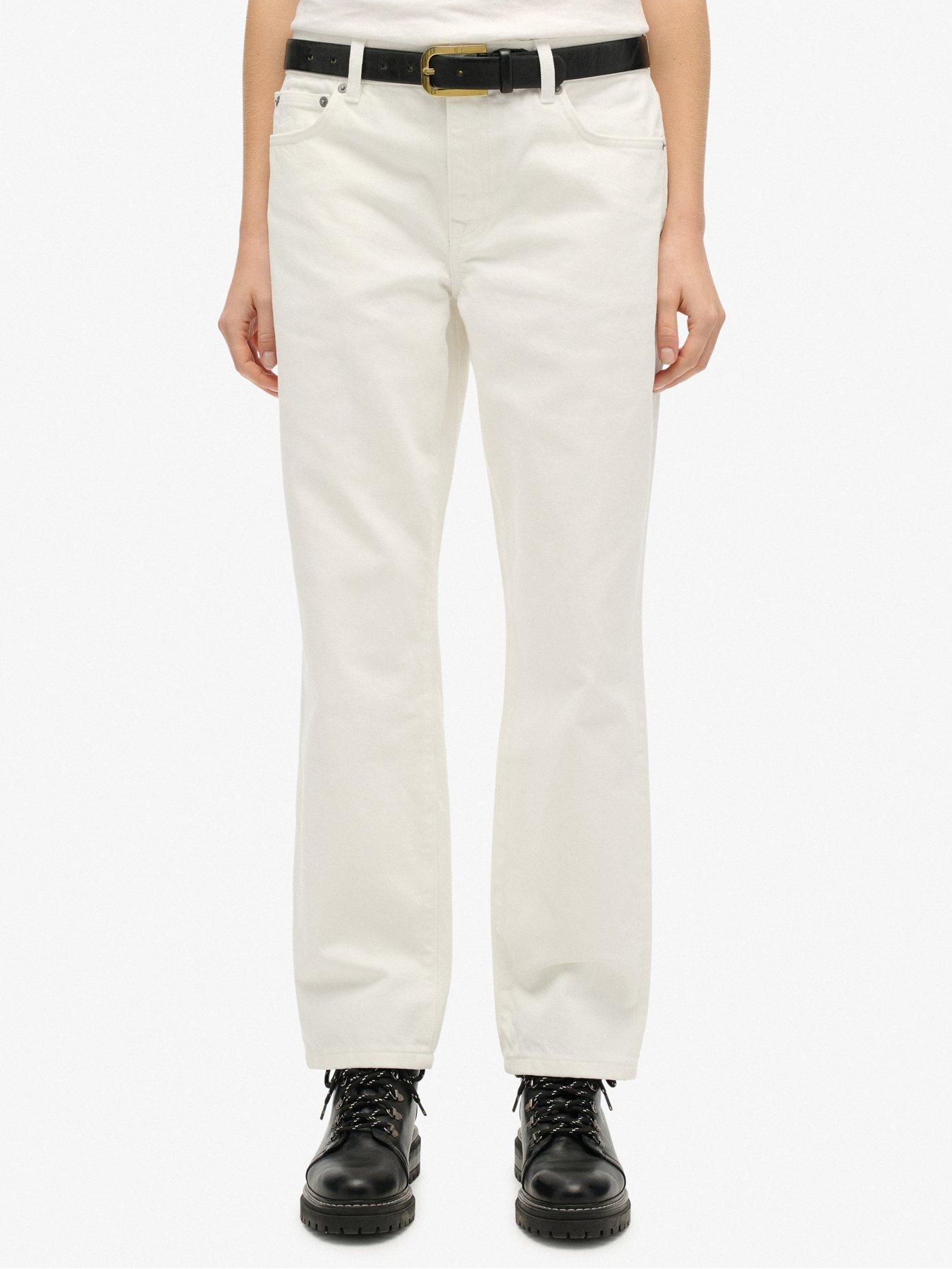 Superdry Cotton Mid Rise Straight Jeans - White