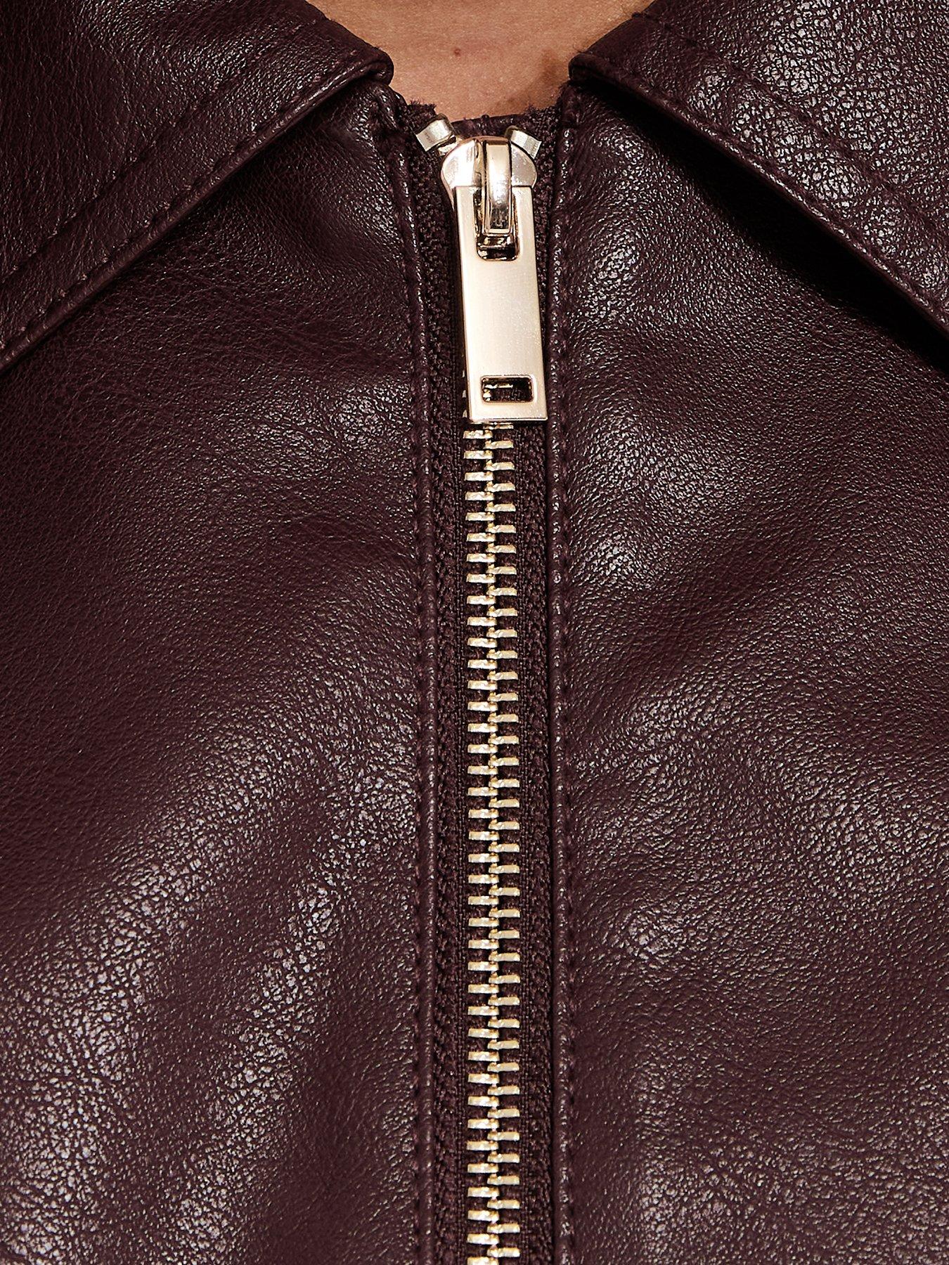 Image 6 of 6 of New Look 915 Girls Dark Burgundy Faux Leather Bubble Hem Jacket