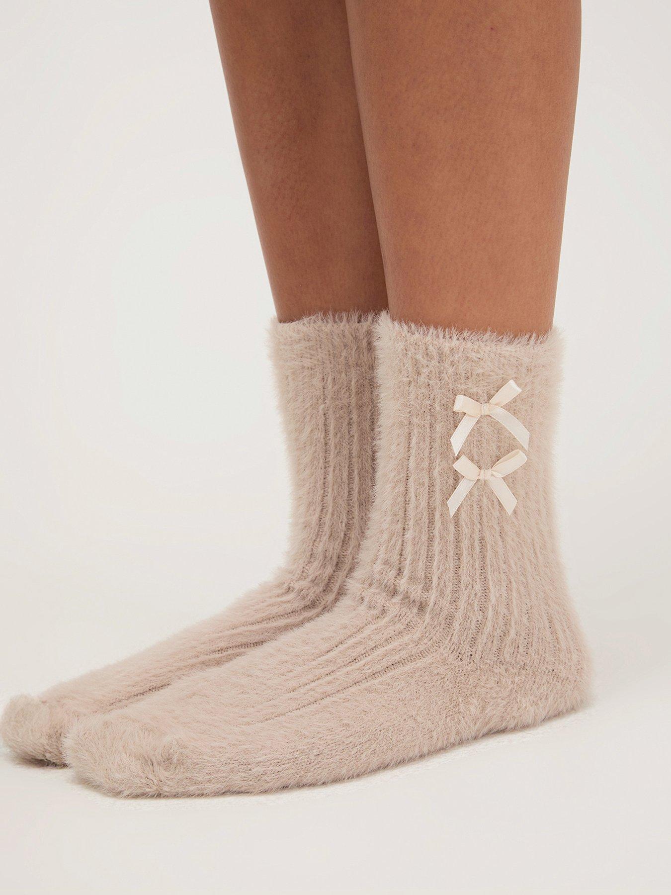 Boux Avenue Bow Rib Feather Cosy Sock 2pk - Neutral Mix