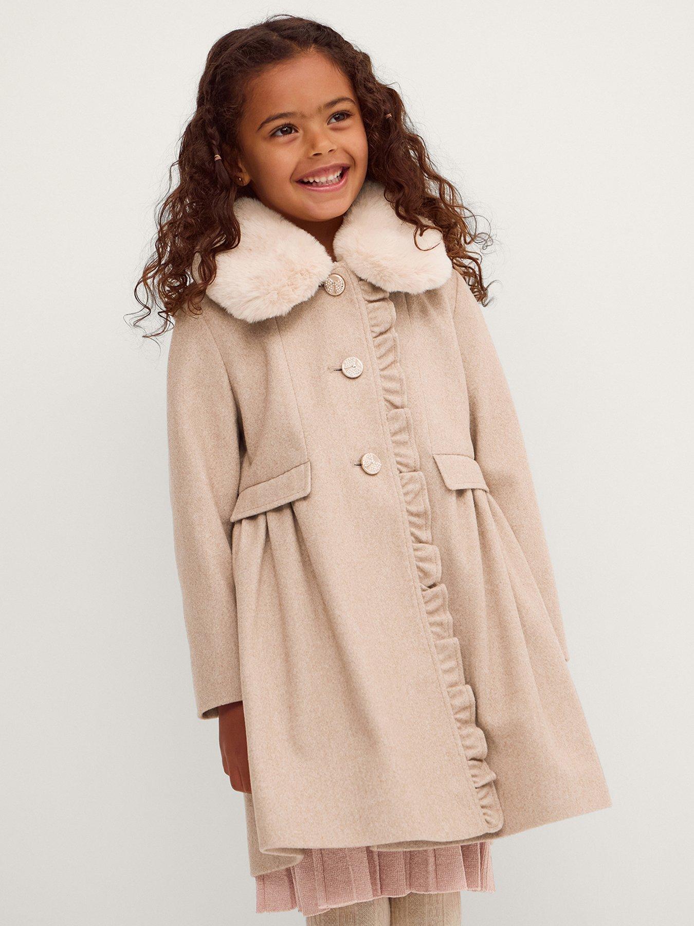 Image 1 of 4 of Monsoon Girls Smart Frill Trim Coat - Oatmeal