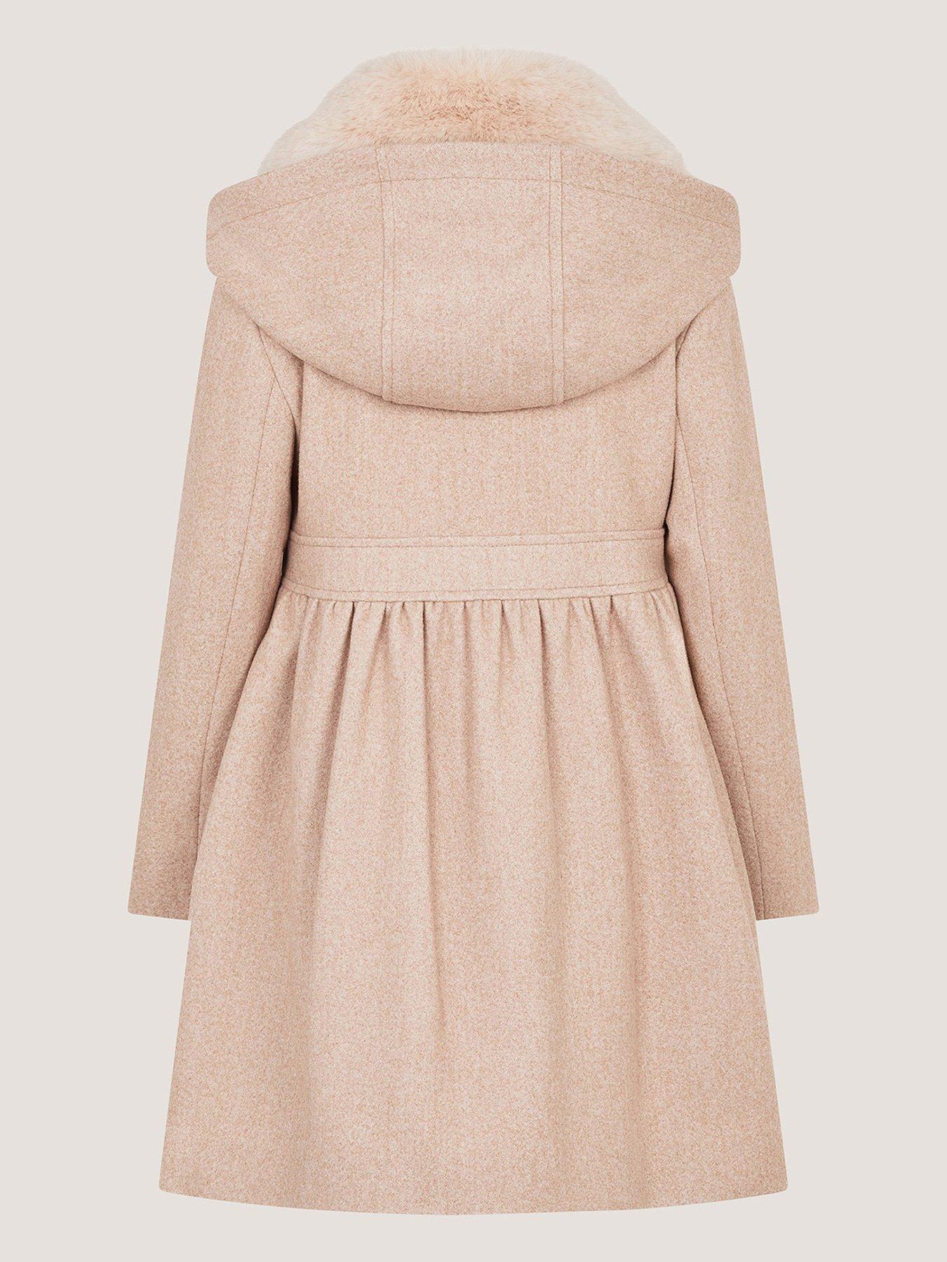 Image 3 of 4 of Monsoon Girls Smart Frill Trim Coat - Oatmeal