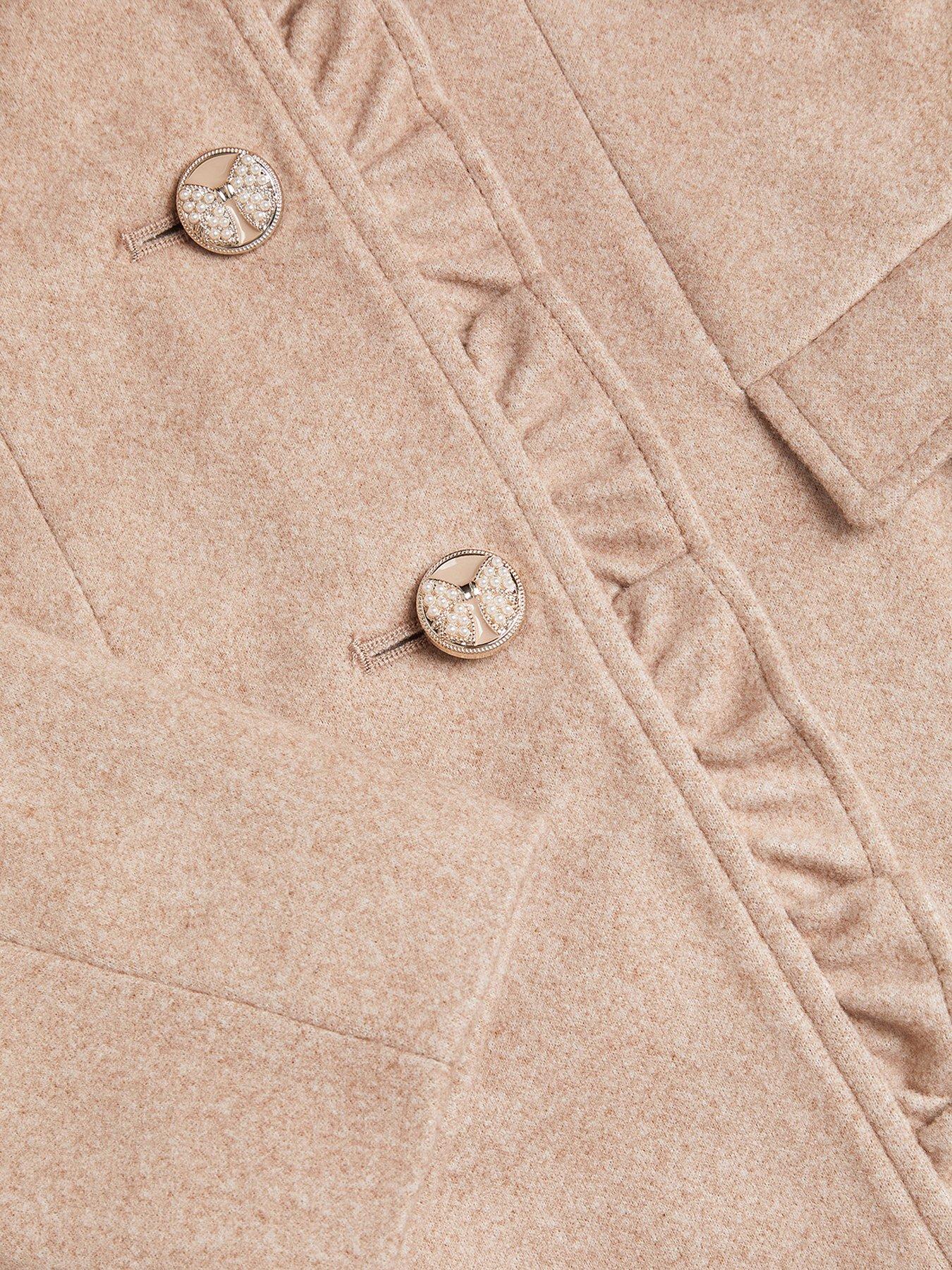 Image 4 of 4 of Monsoon Girls Smart Frill Trim Coat - Oatmeal
