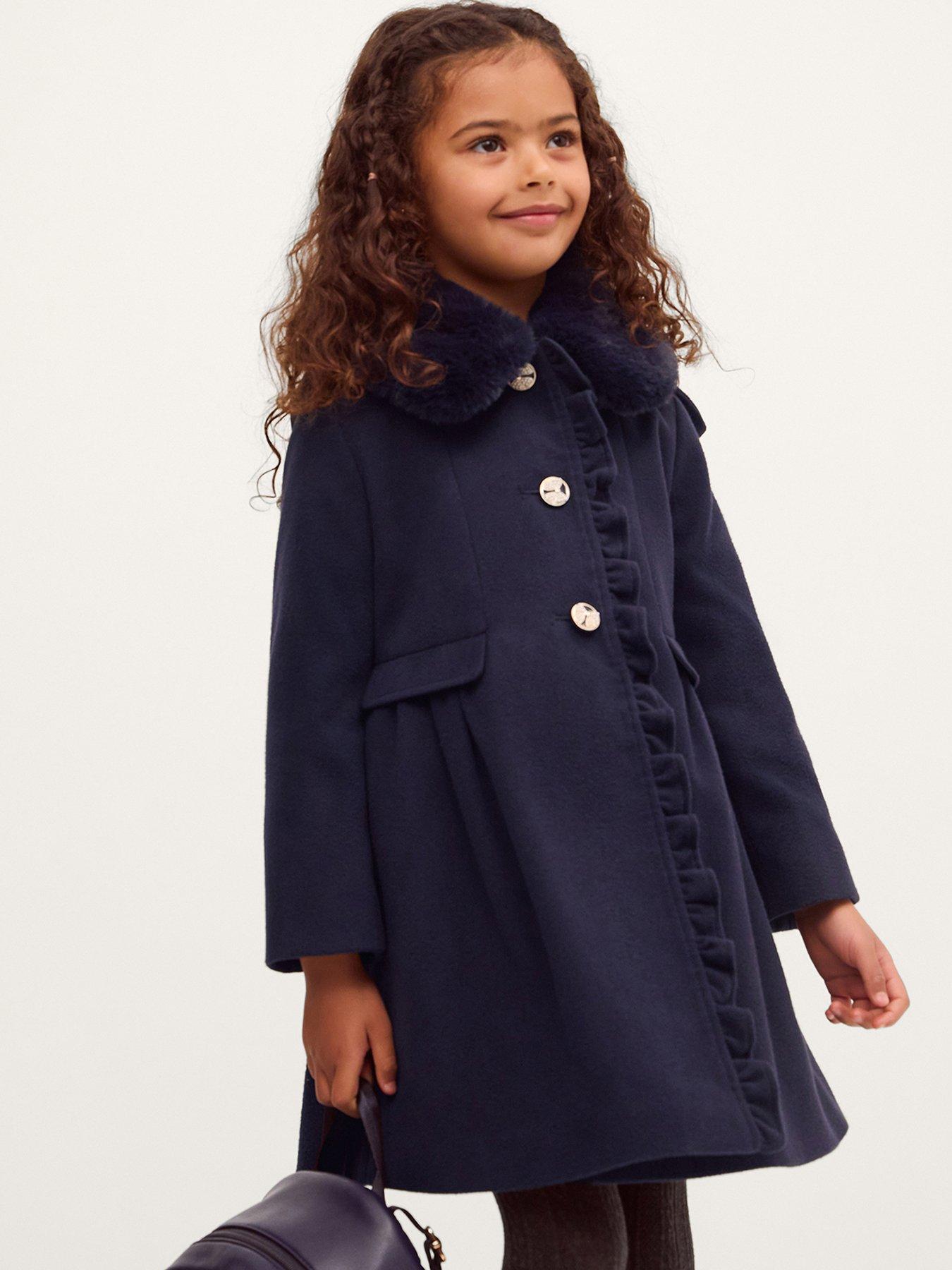 Monsoon Girls Smart Frill Trim Coat - Navy