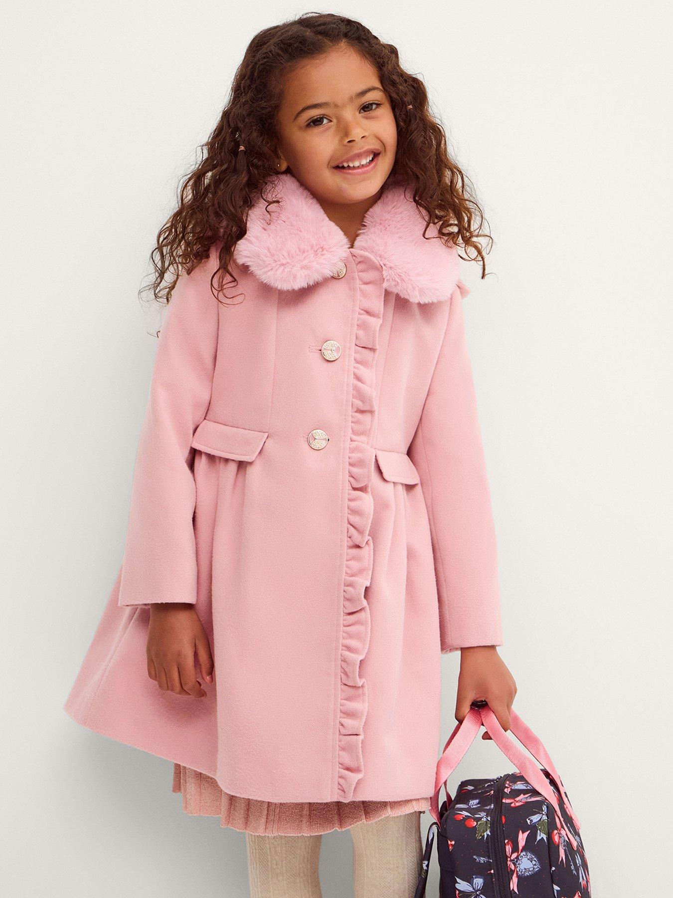 Monsoon Girls Smart Frill Trim Coat - Pink