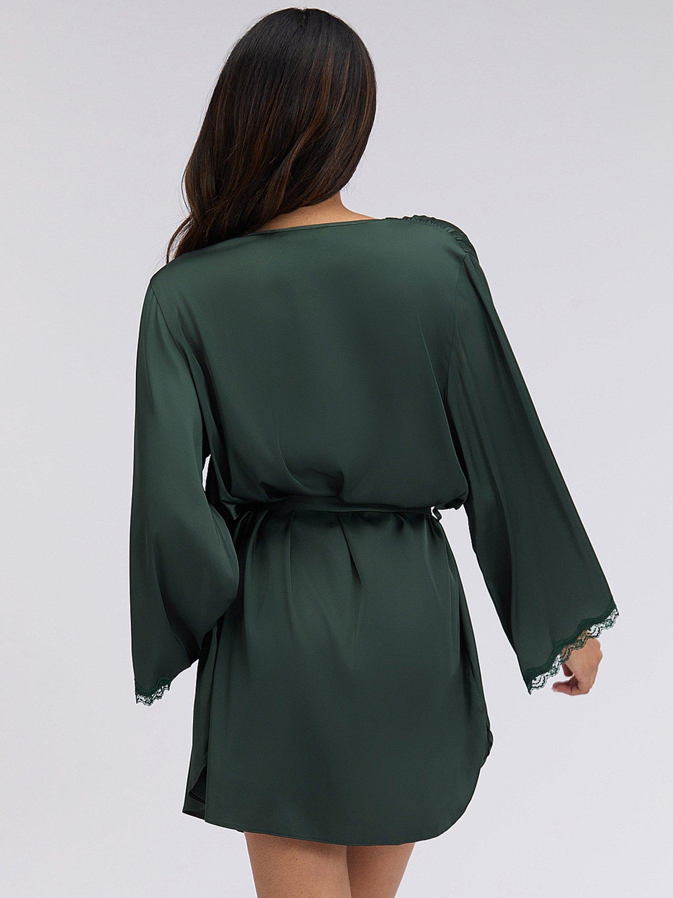 Image 2 of 6 of Boux Avenue Kaya Satin Robe - Deep Green