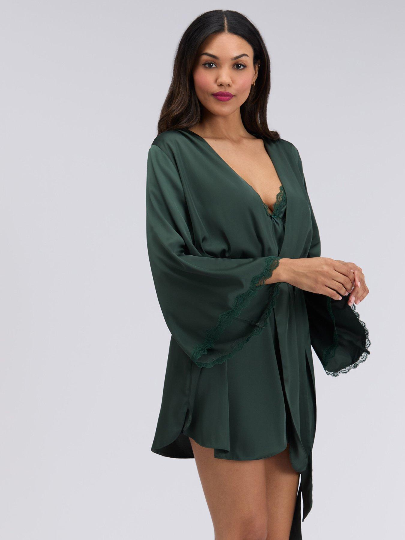Image 3 of 6 of Boux Avenue Kaya Satin Robe - Deep Green