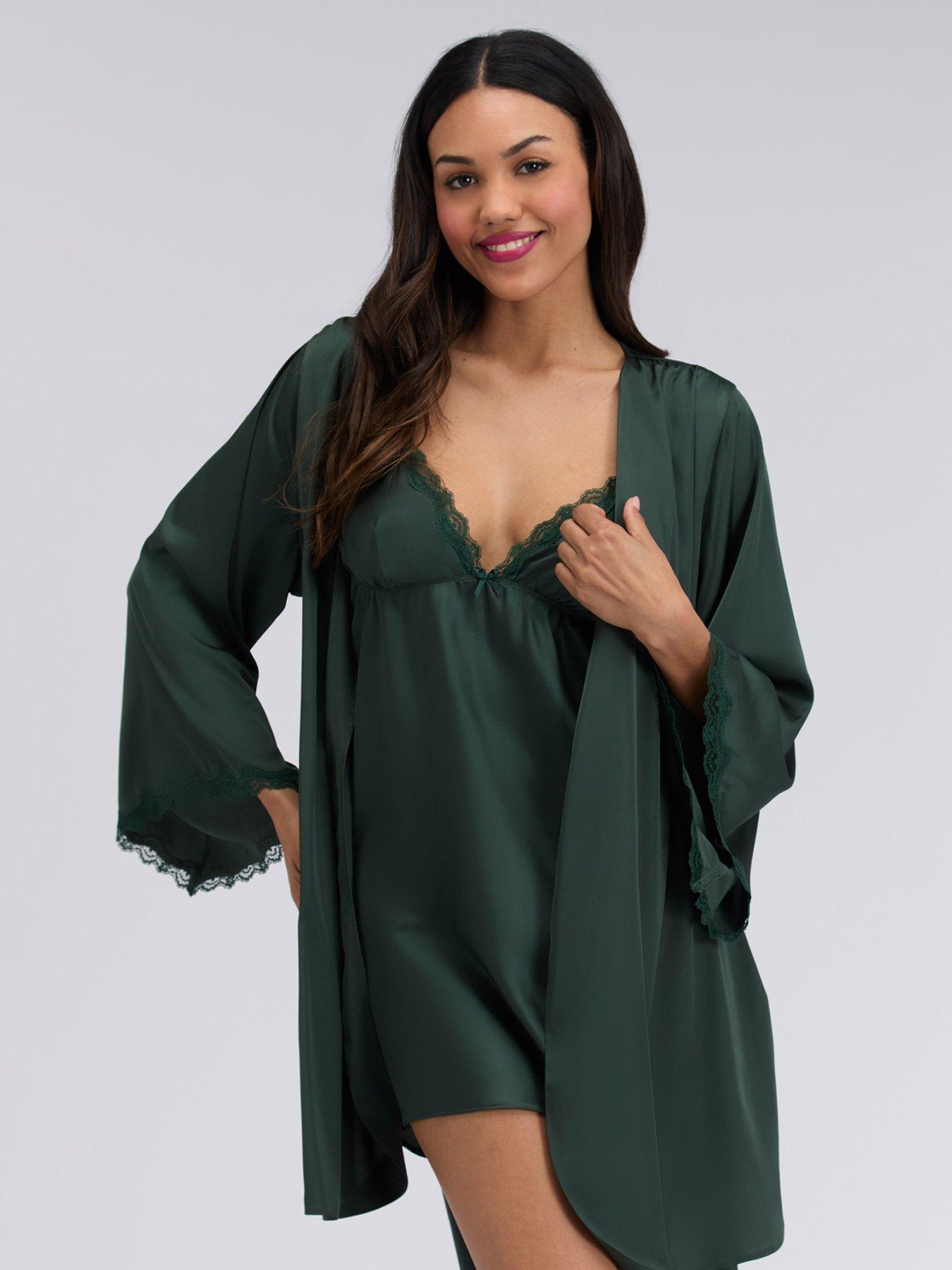Image 4 of 6 of Boux Avenue Kaya Satin Robe - Deep Green