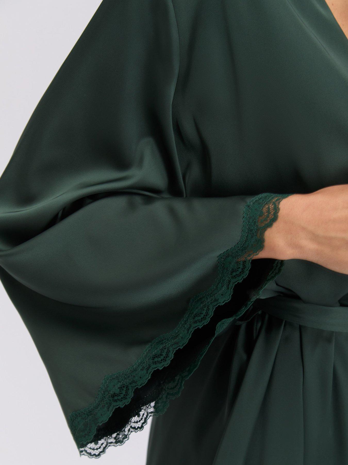 Image 5 of 6 of Boux Avenue Kaya Satin Robe - Deep Green