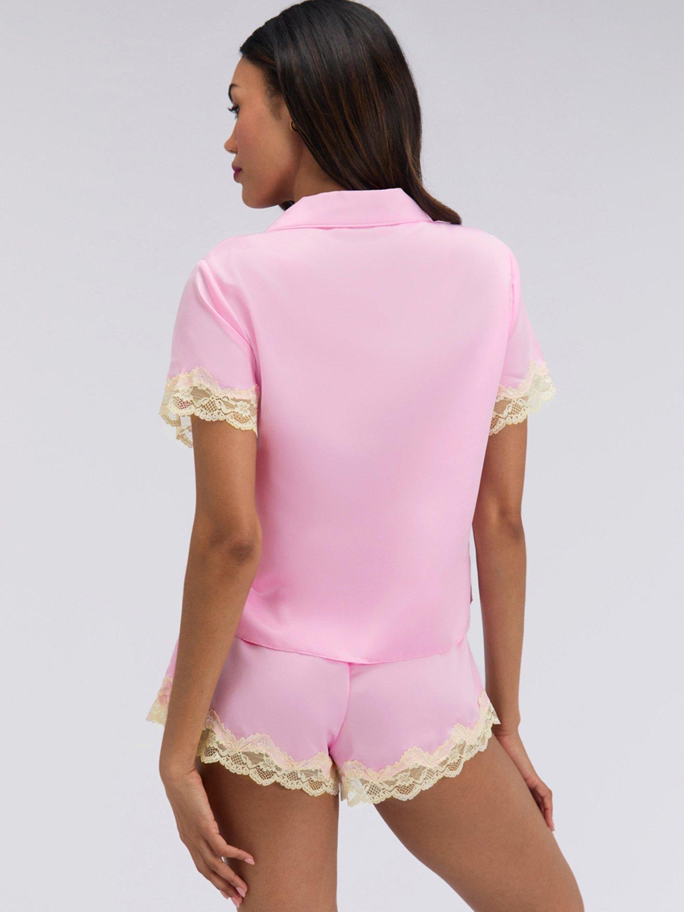 Image 2 of 5 of Boux Avenue Amelia Satin Short Pyjama Set - Pink Mix