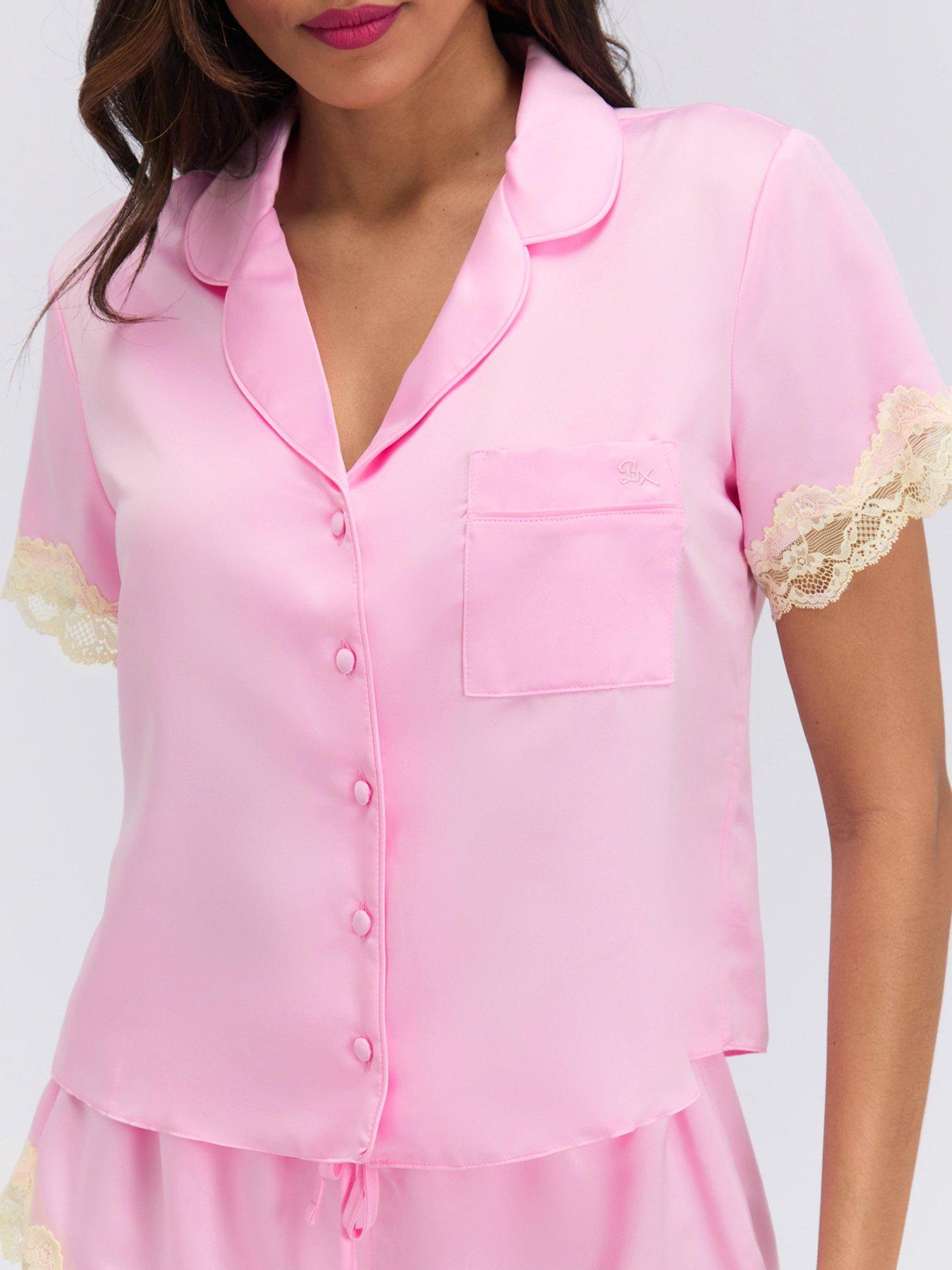 Image 4 of 5 of Boux Avenue Amelia Satin Short Pyjama Set - Pink Mix