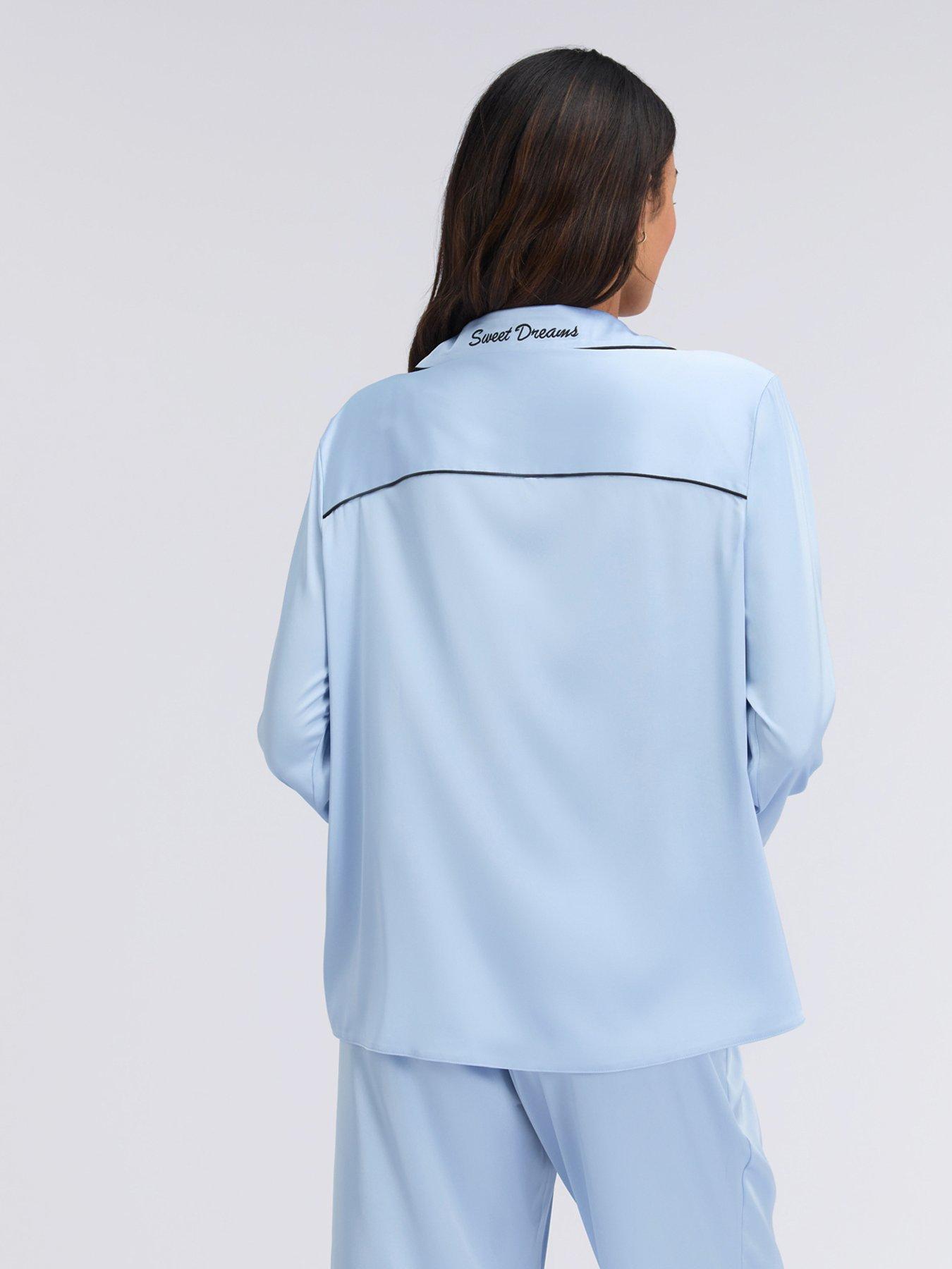 Image 2 of 7 of Boux Avenue Oversized Satin Revere &amp; Pant - Blue Mix