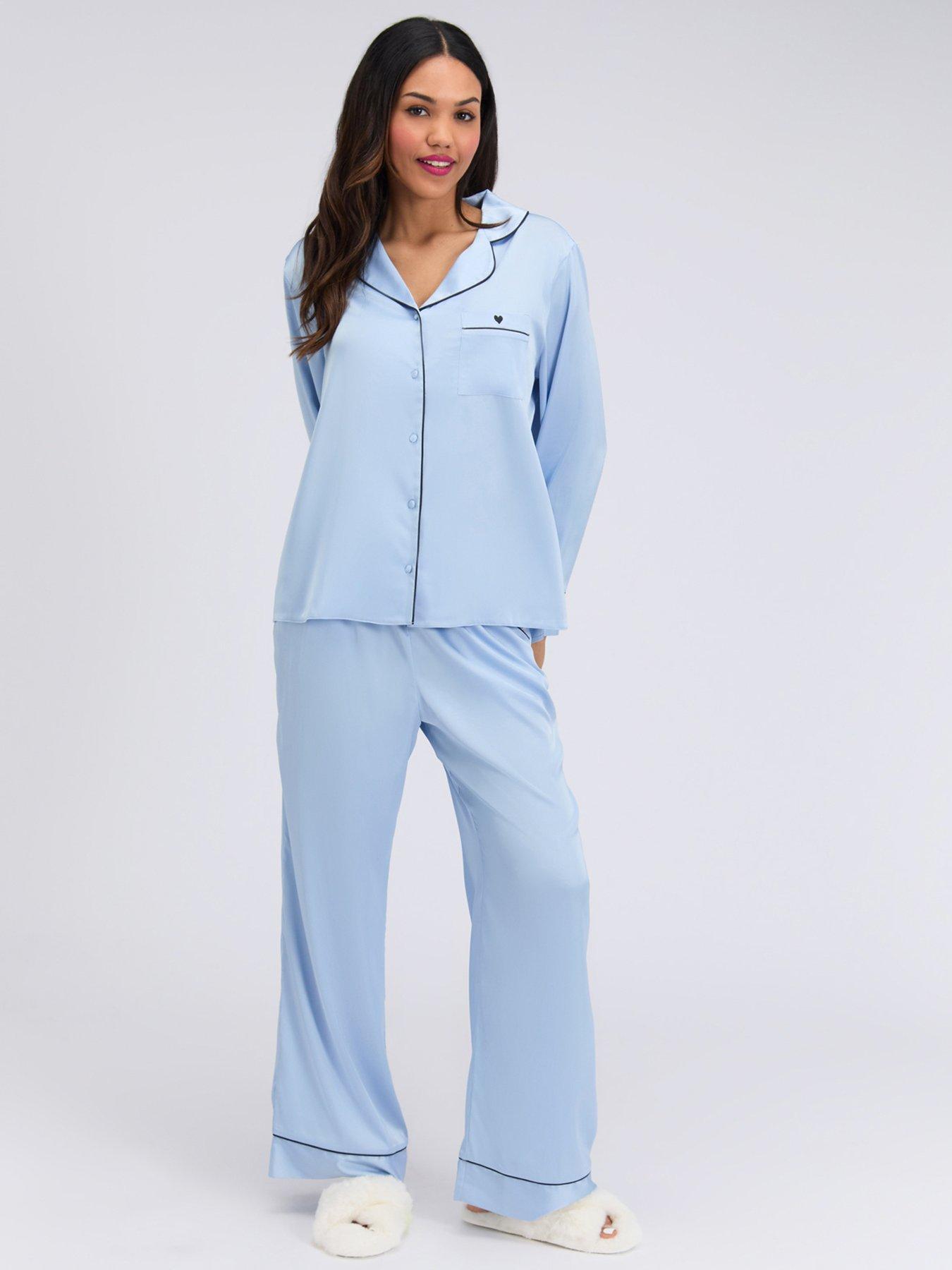 Image 7 of 7 of Boux Avenue Oversized Satin Revere &amp; Pant - Blue Mix