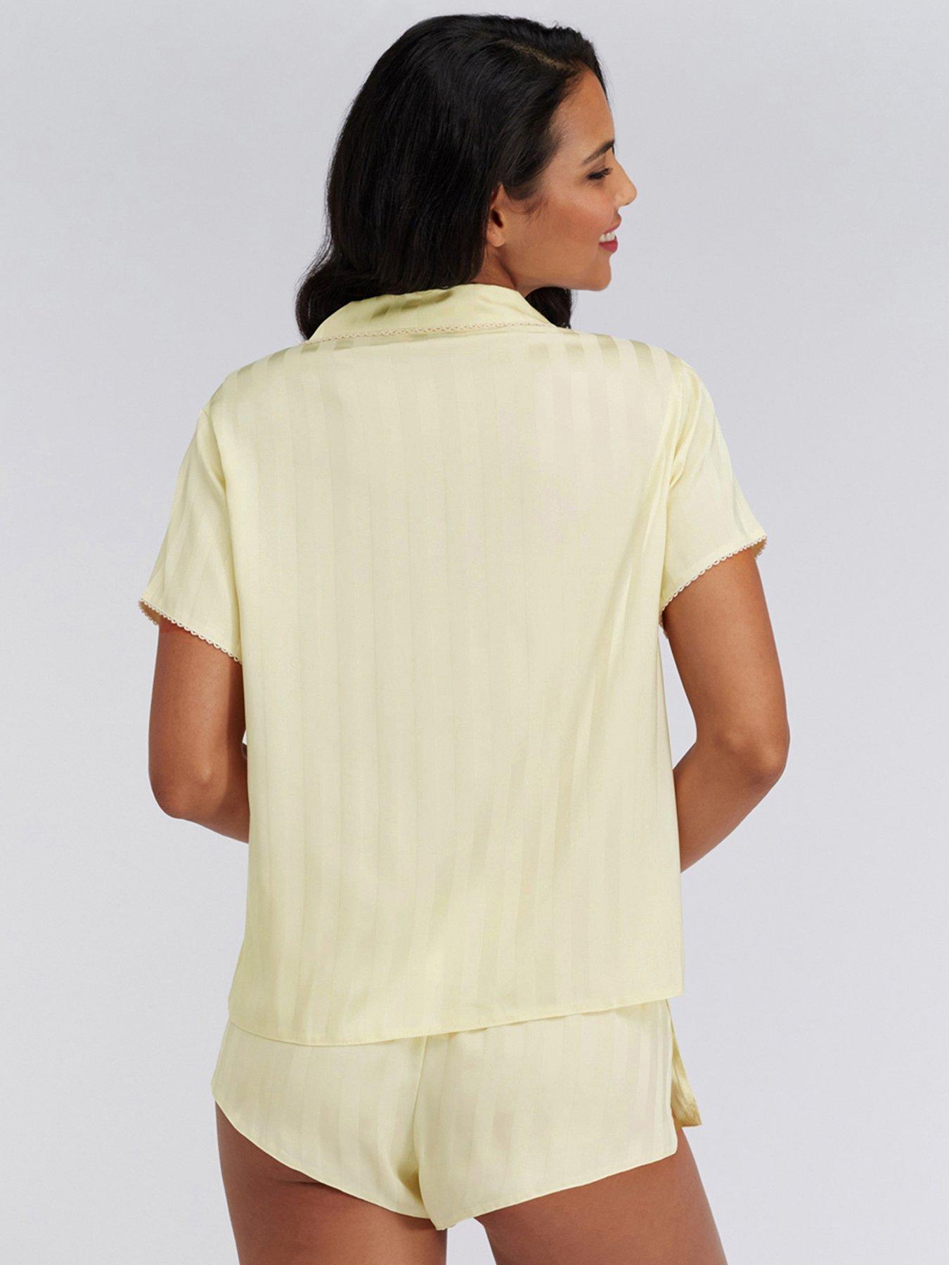 Image 2 of 5 of Boux Avenue Stripe Satin Short Pj Set - Yellow Mix