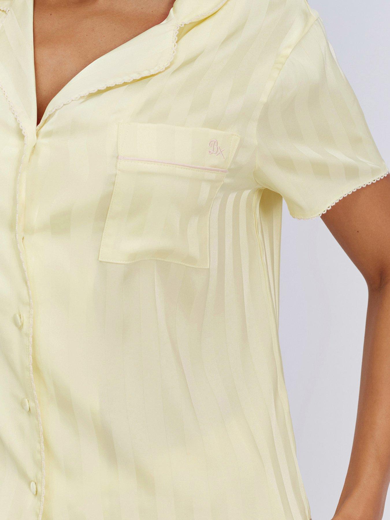 Image 4 of 5 of Boux Avenue Stripe Satin Short Pj Set - Yellow Mix