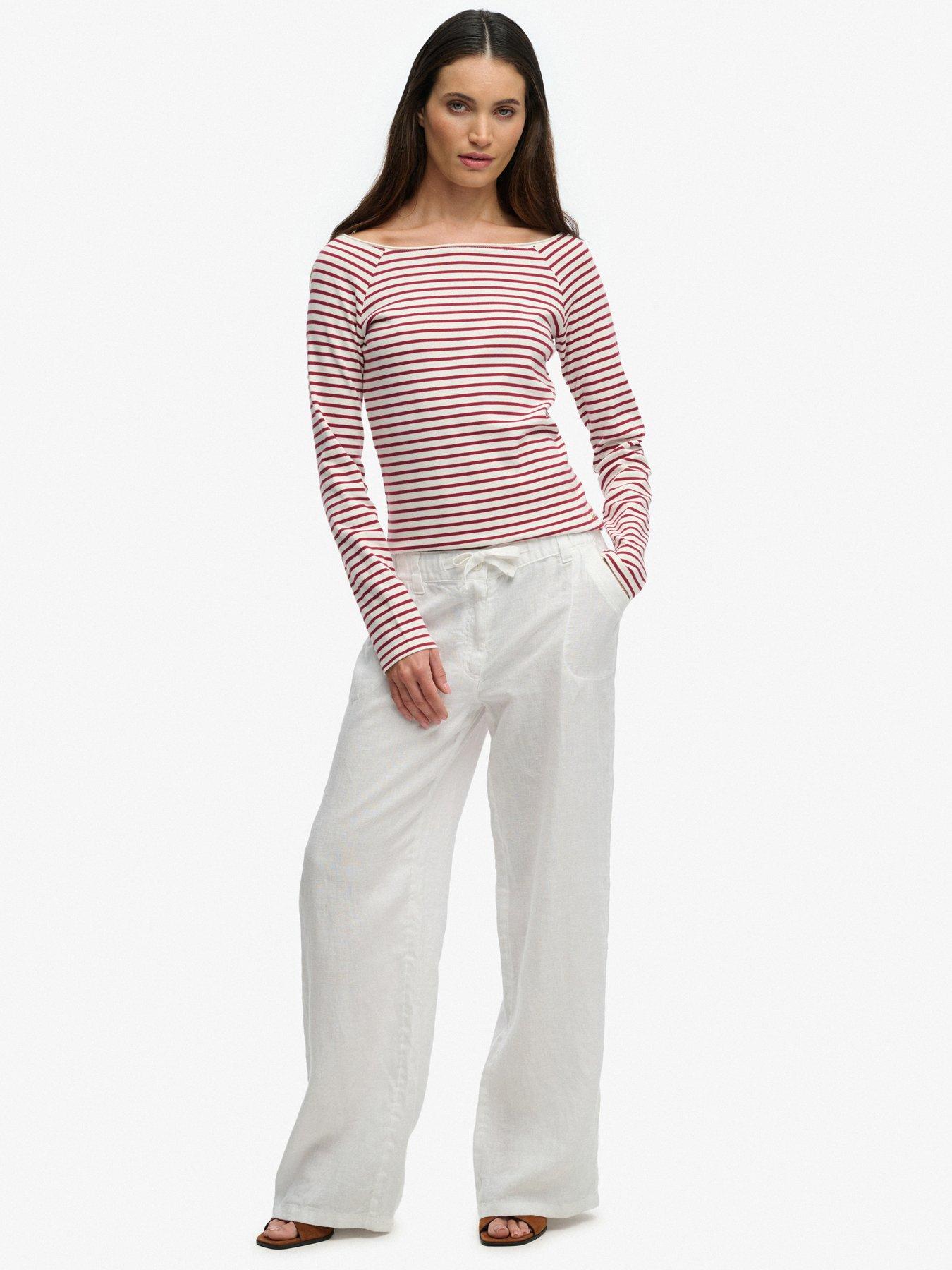 Image 3 of 6 of Superdry Bardot Off Shoulder Top - Bordeaux Red Stripe