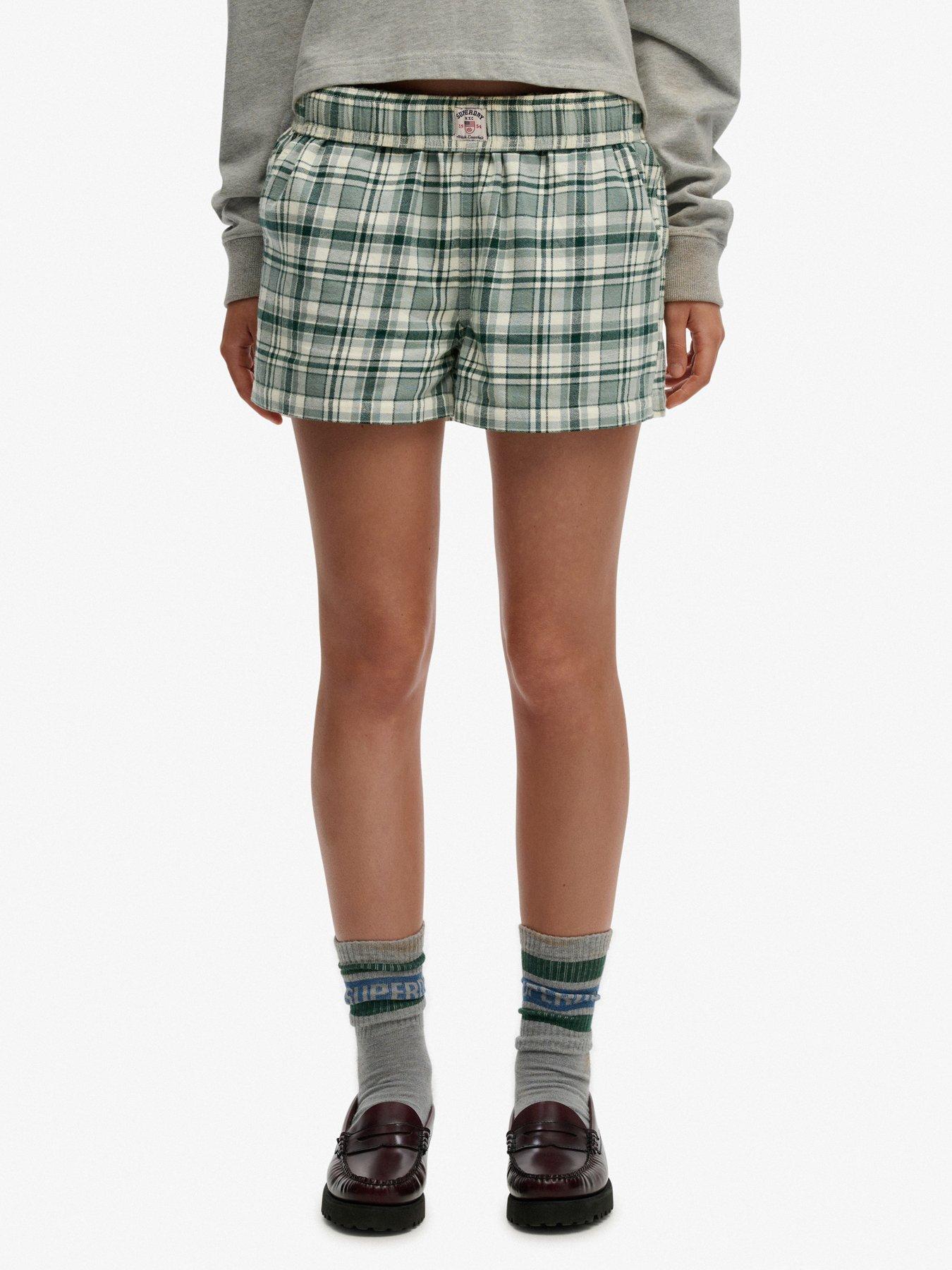 Superdry Cotton Check Elastic Shorts - Green