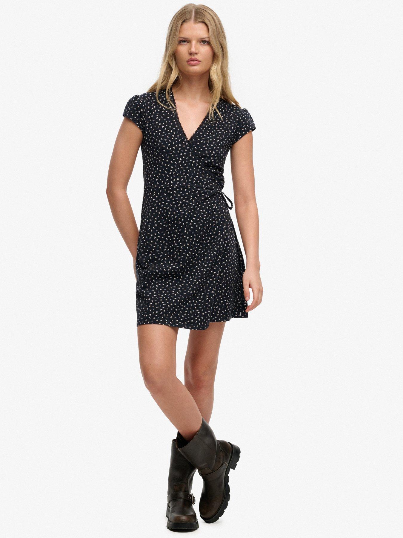 Superdry Athletic Essential Wrap Dress - Navy Ditsy