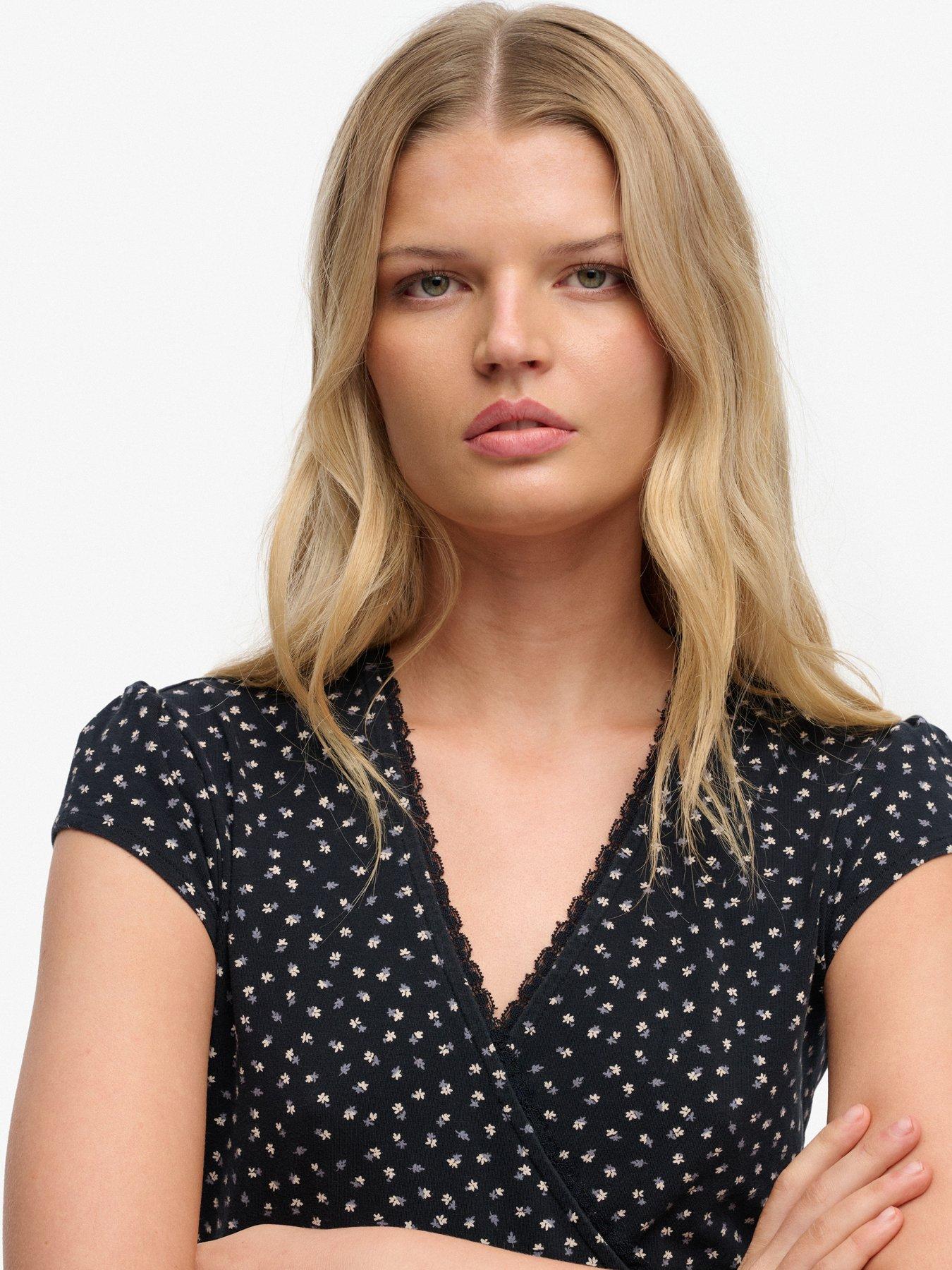 Image 6 of 7 of Superdry Athletic Essential Wrap Dress - Navy Ditsy