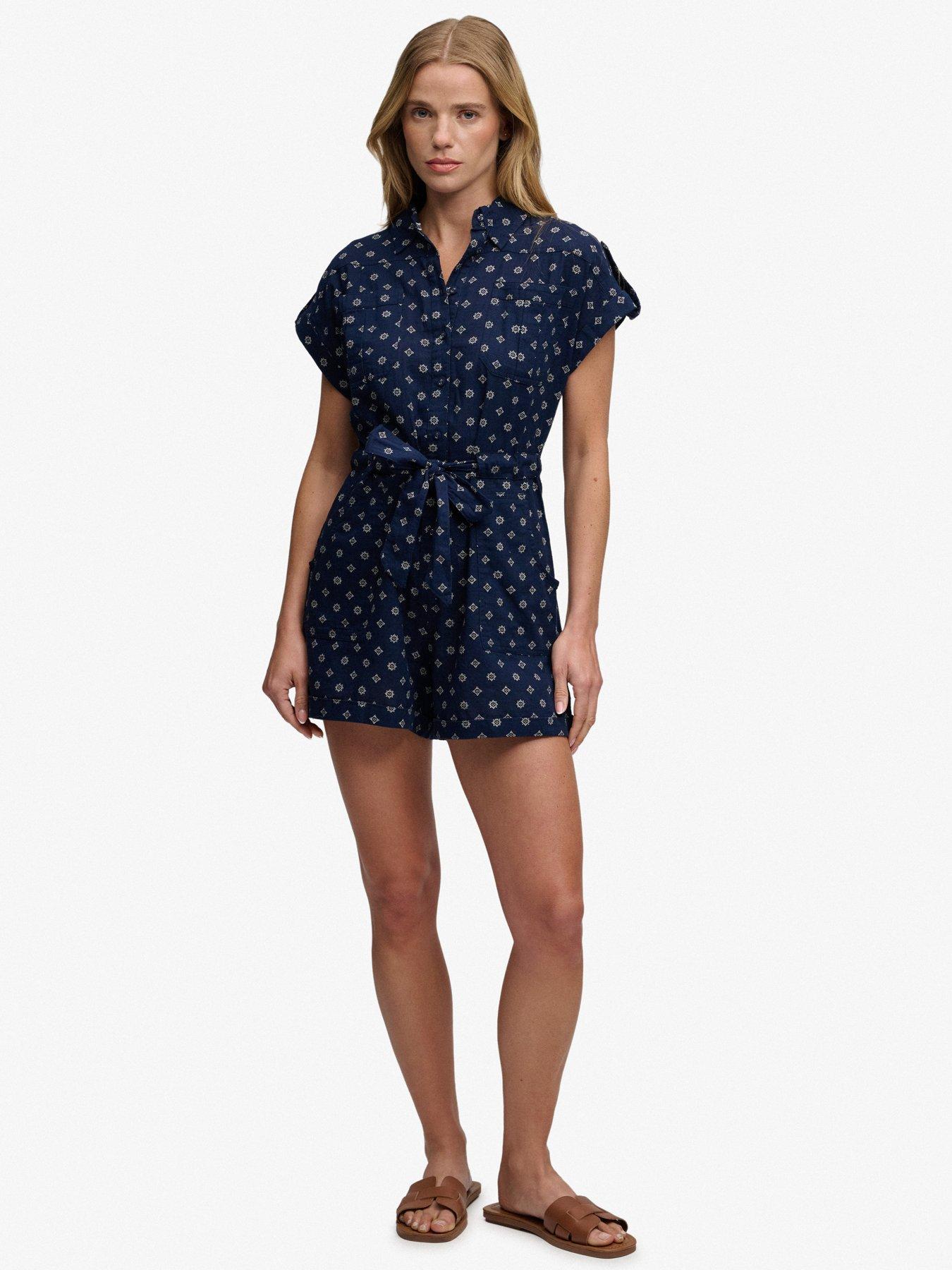 Image 1 of 7 of Superdry Belted Utility Playsuit - Navy