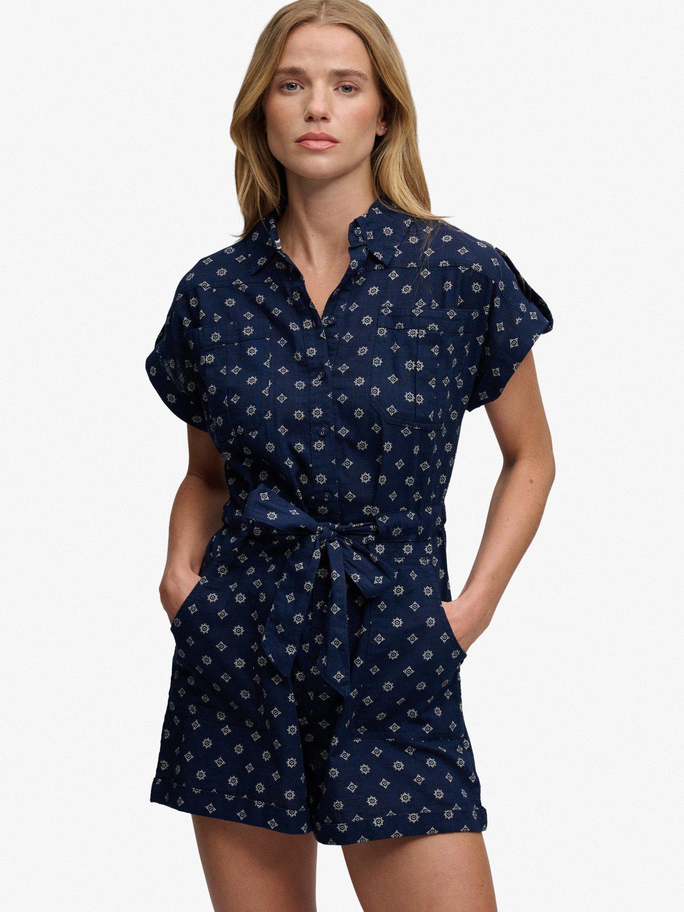 Image 4 of 7 of Superdry Belted Utility Playsuit - Navy