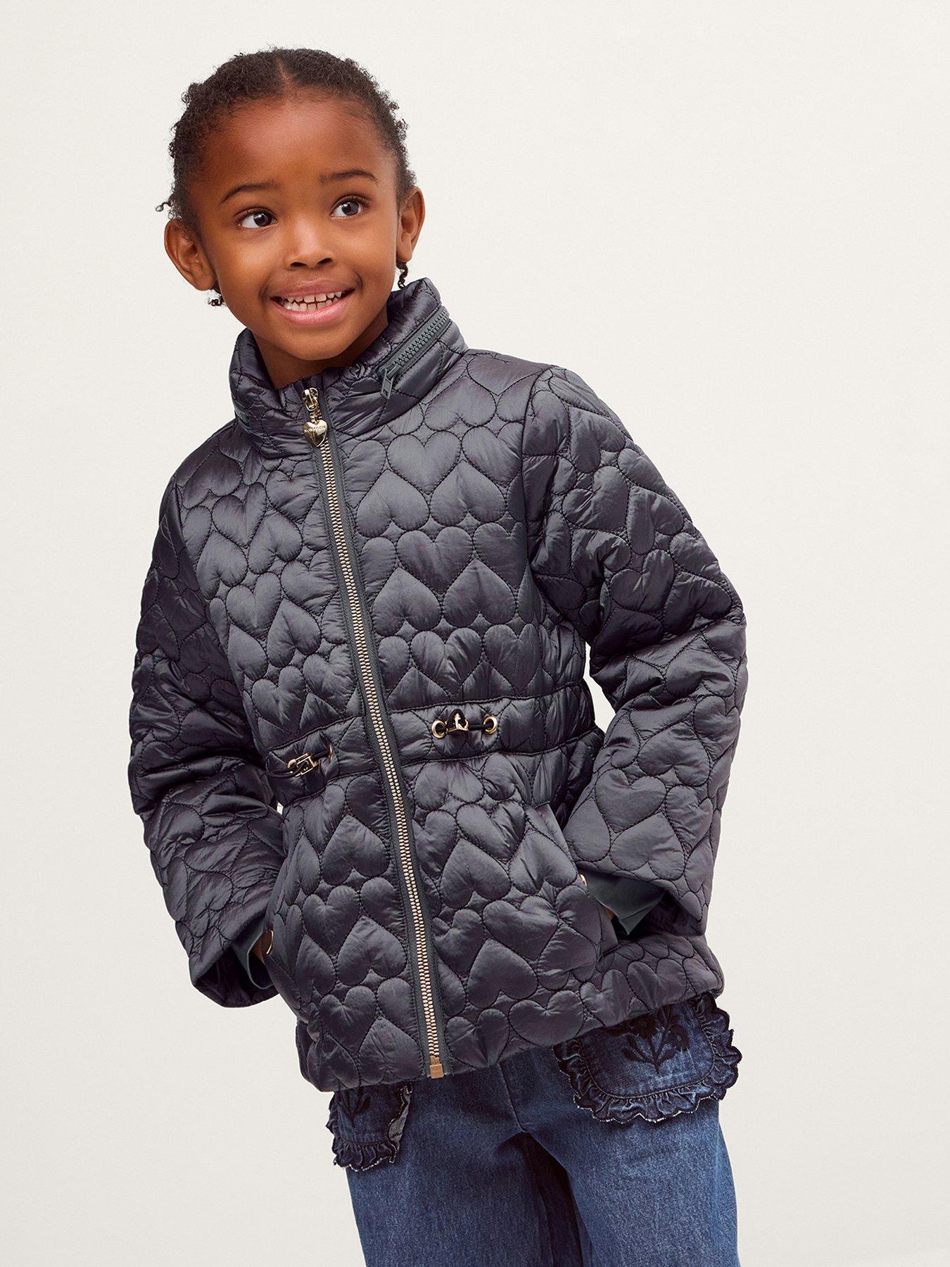 Monsoon Girls Lightweight Heart Quilted Metallic Coat - Blue