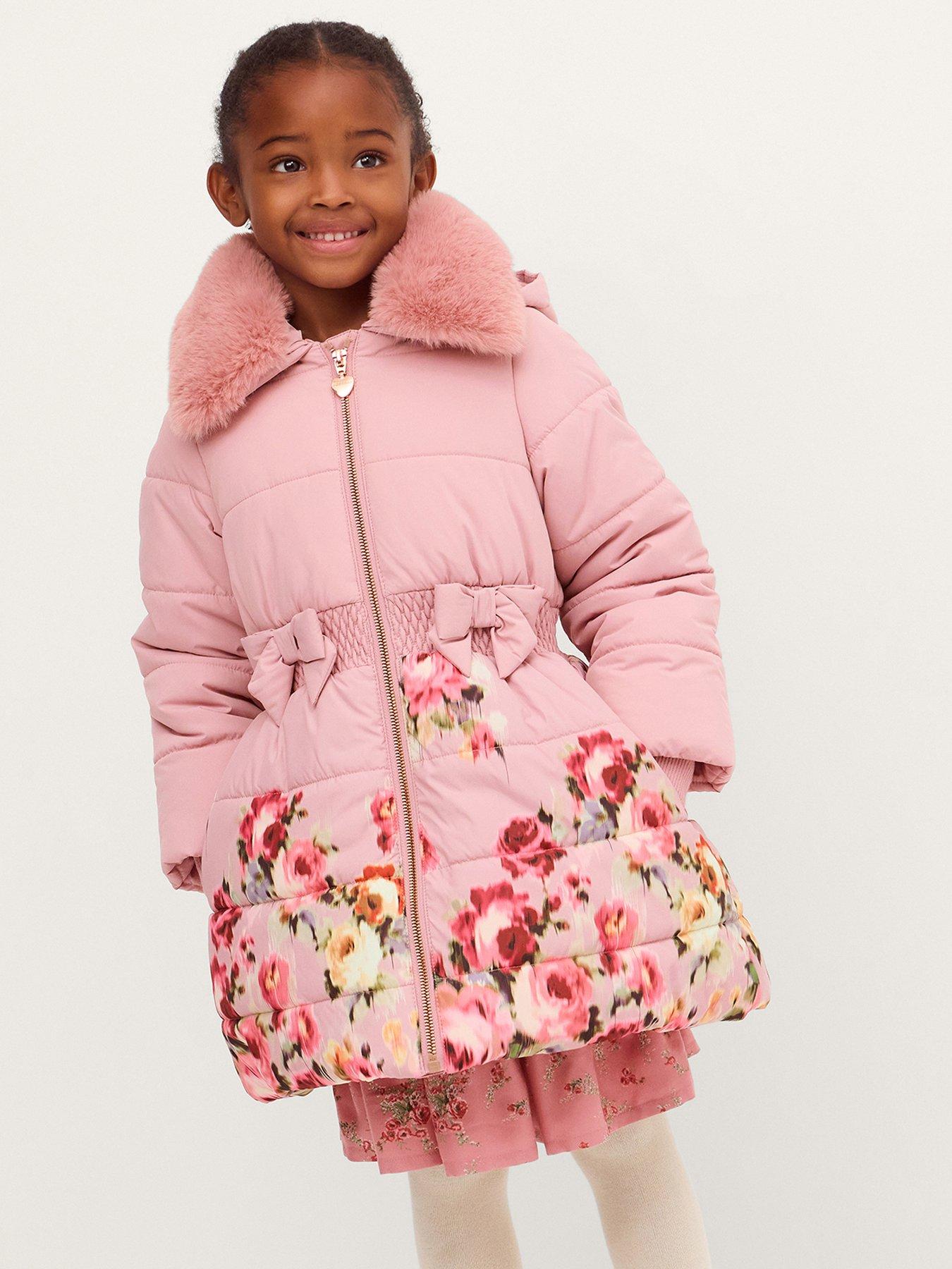 Monsoon Girls Padded Blurry Roses Coat - Pink