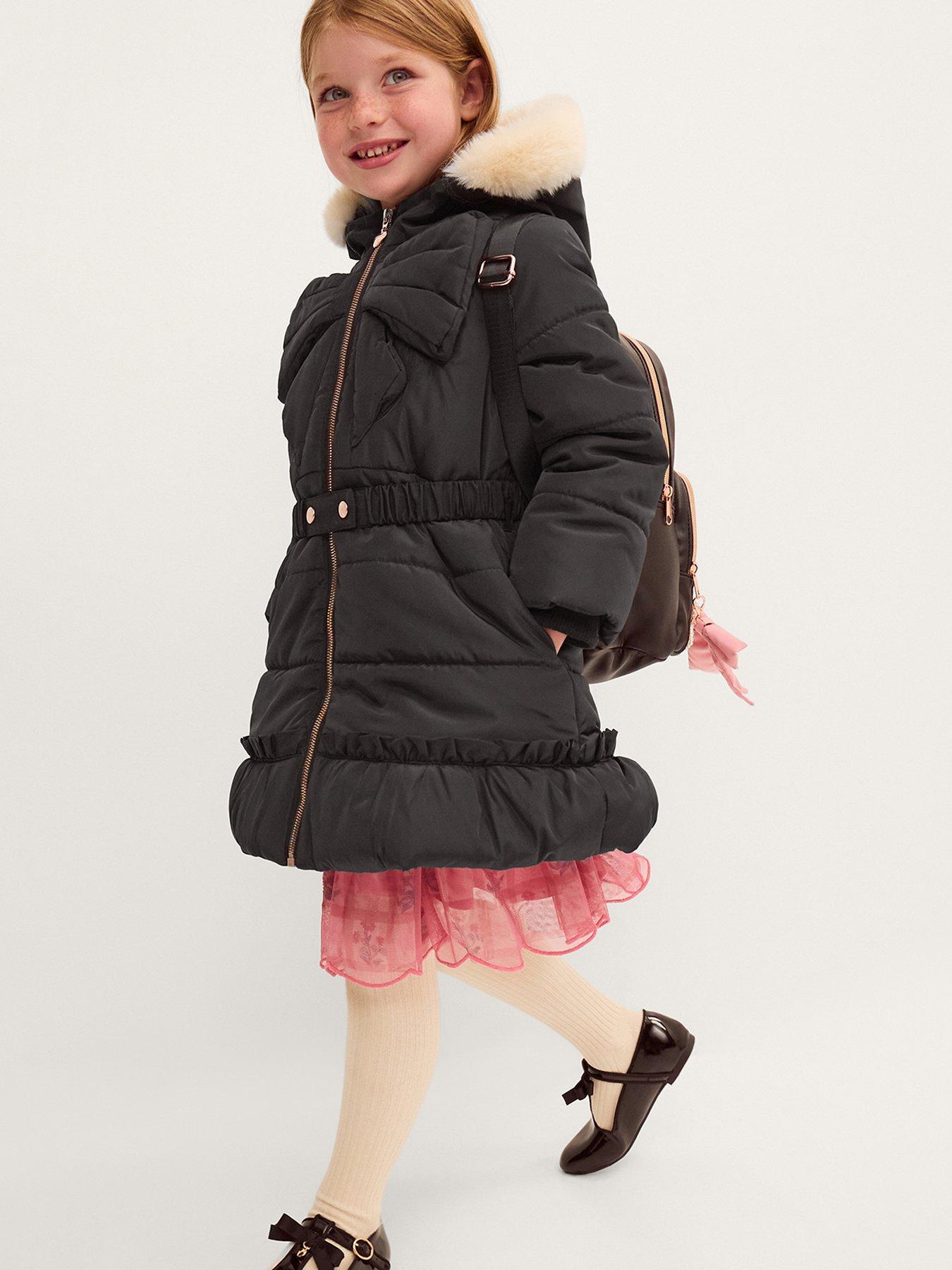 Monsoon Girls Padded Big Bonita Bow Coat - Black